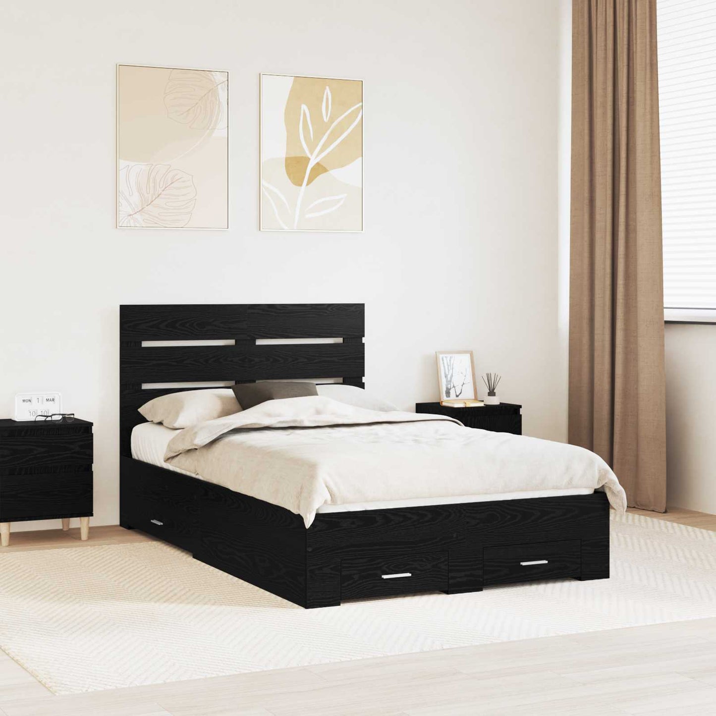 vidaXL Σκελετός Κρεβατιού Μαύρη Οξυά 120 x 190 cm Επεξεργασμένο ξύλο