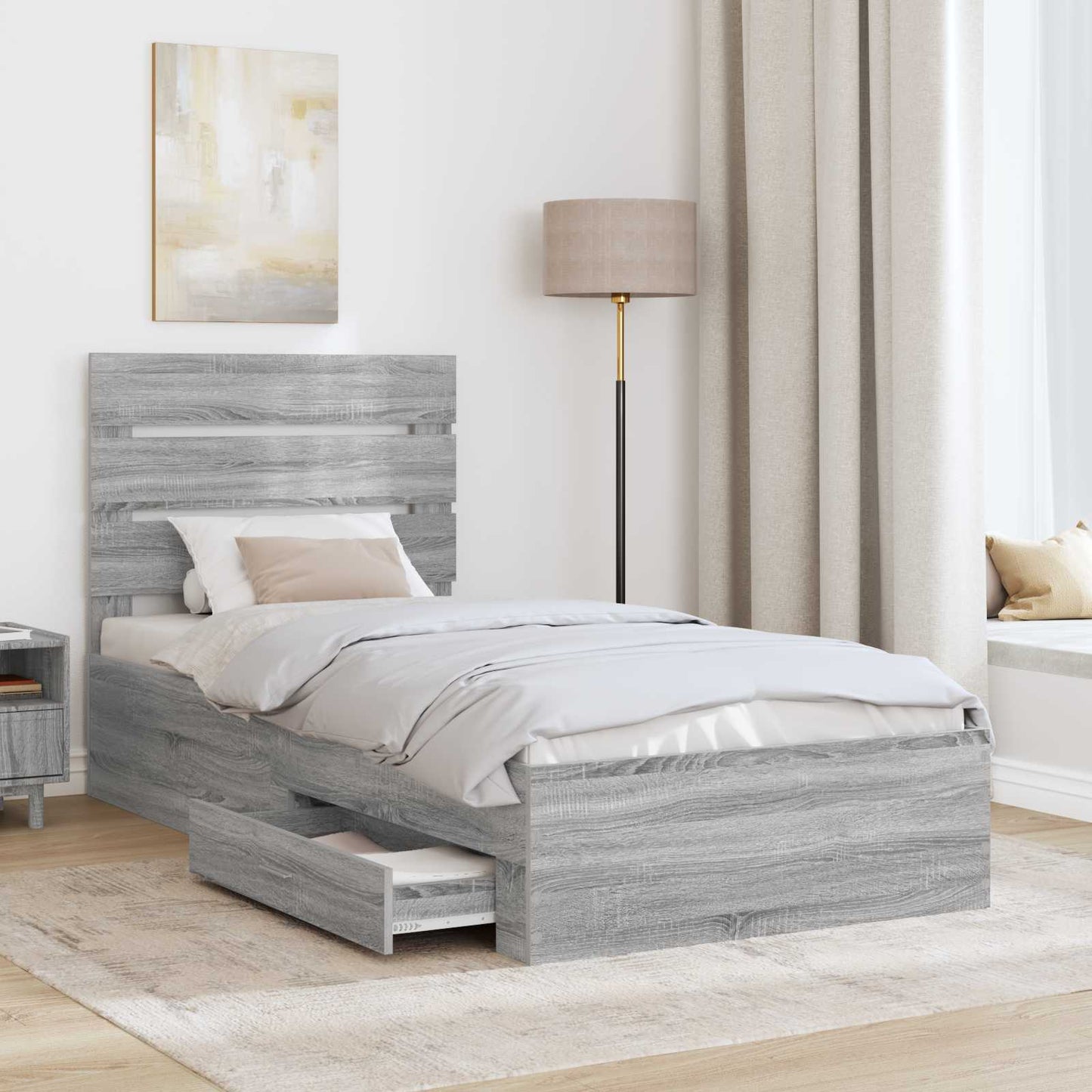 vidaXL Σκελετός Κρεβατιού Γκρίζο Σονομα 90 x 200 cm Επεξεργασμένο ξύλο