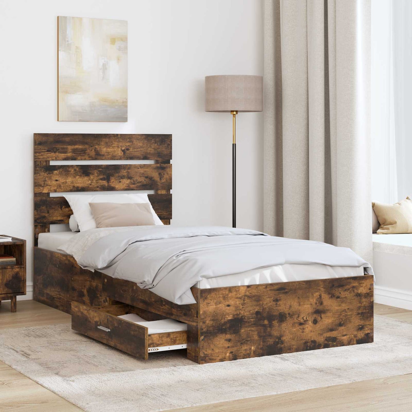 vidaXL Σκελετός Κρεβατιού Καπνιστό Δρύς 90 x 190 cm Επεξεργασμένο ξύλο