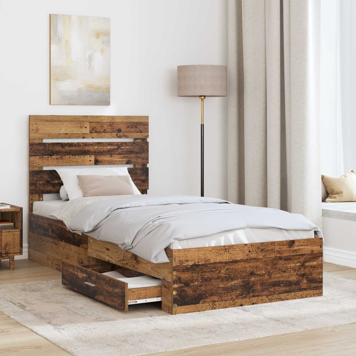 vidaXL Σκελετός Κρεβατιού Παλιό ξύλο 90 x 190 cm Επεξεργασμένο ξύλο