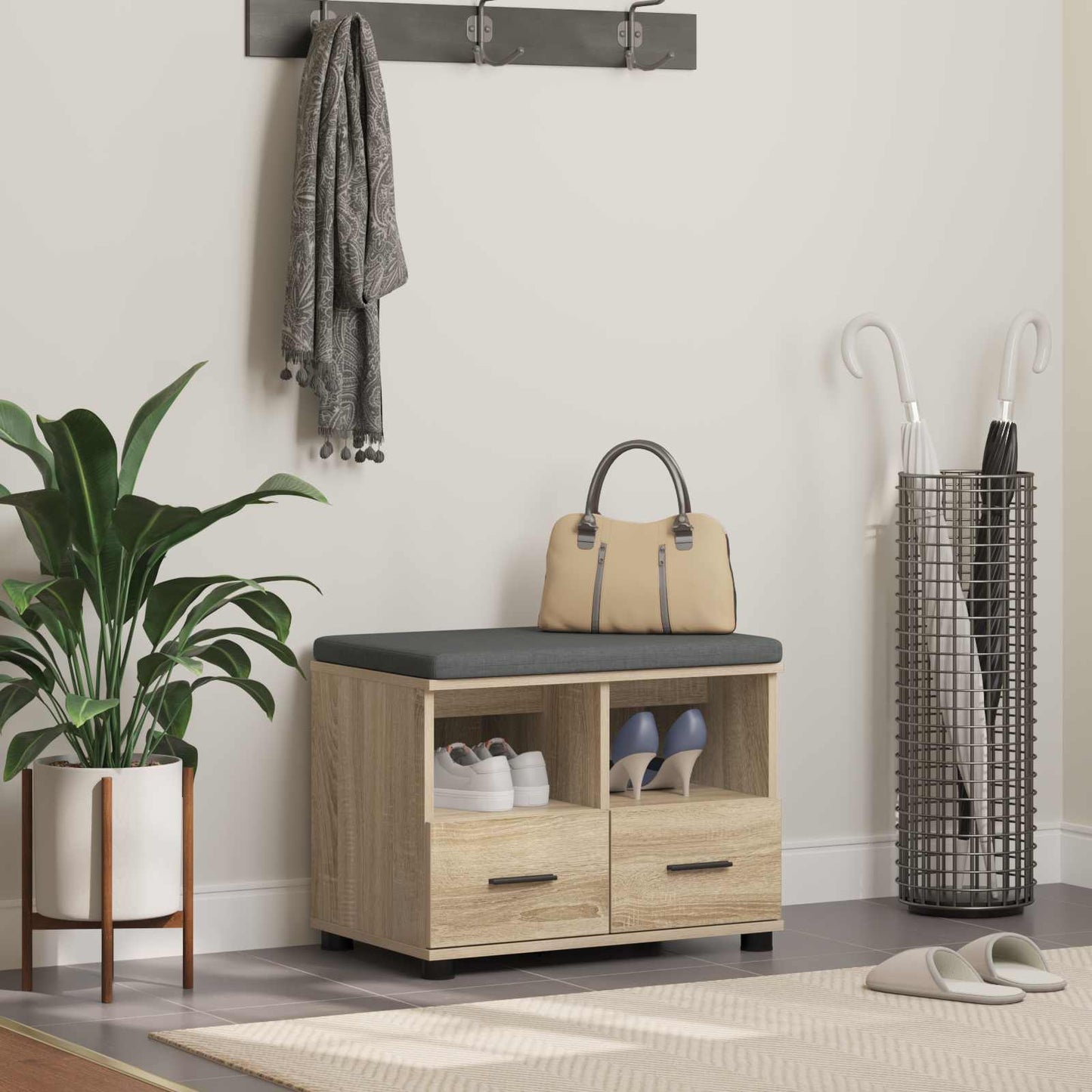 vidaXL Παγκάκι Χαλωρίου με μαξιλάρι Δρύς Sonoma 60 x 38 x 46 εκ