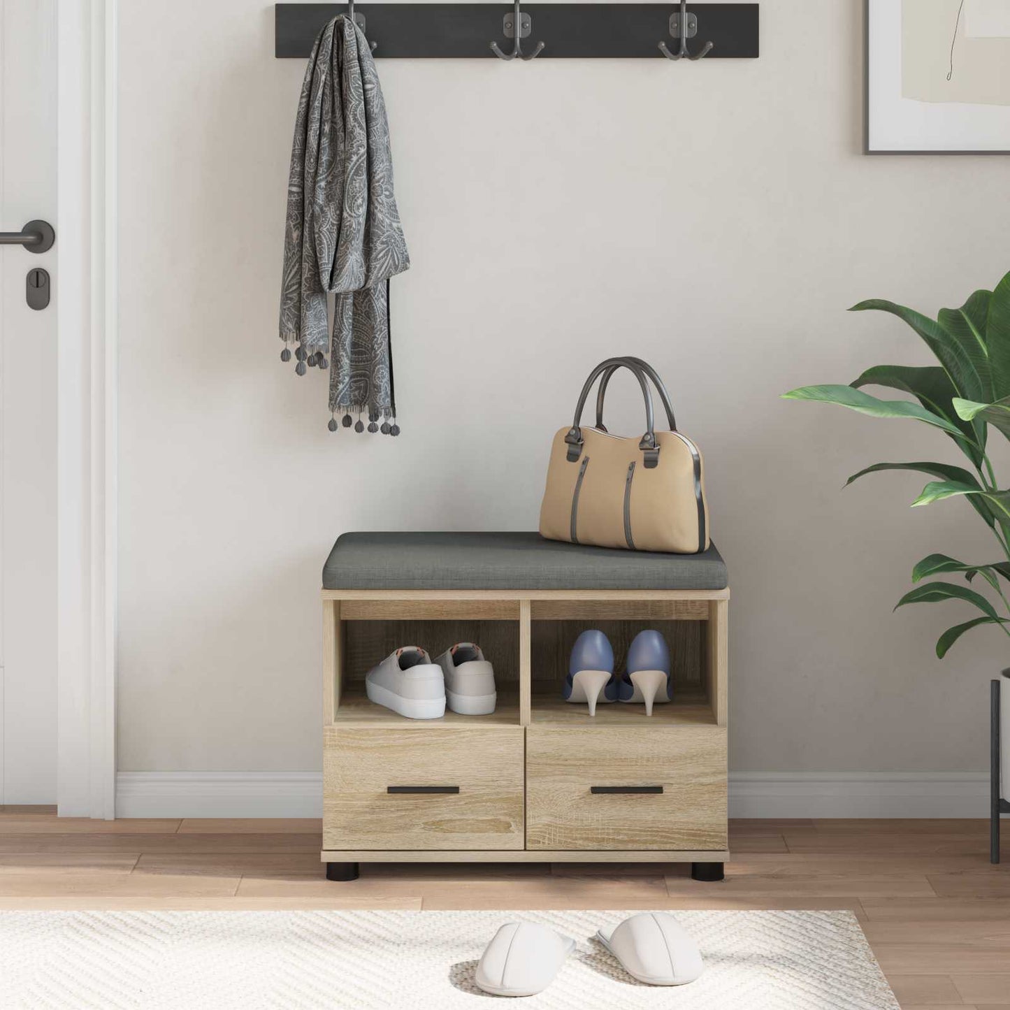 vidaXL Παγκάκι Χαλωρίου με μαξιλάρι Δρύς Sonoma 60 x 38 x 46 εκ