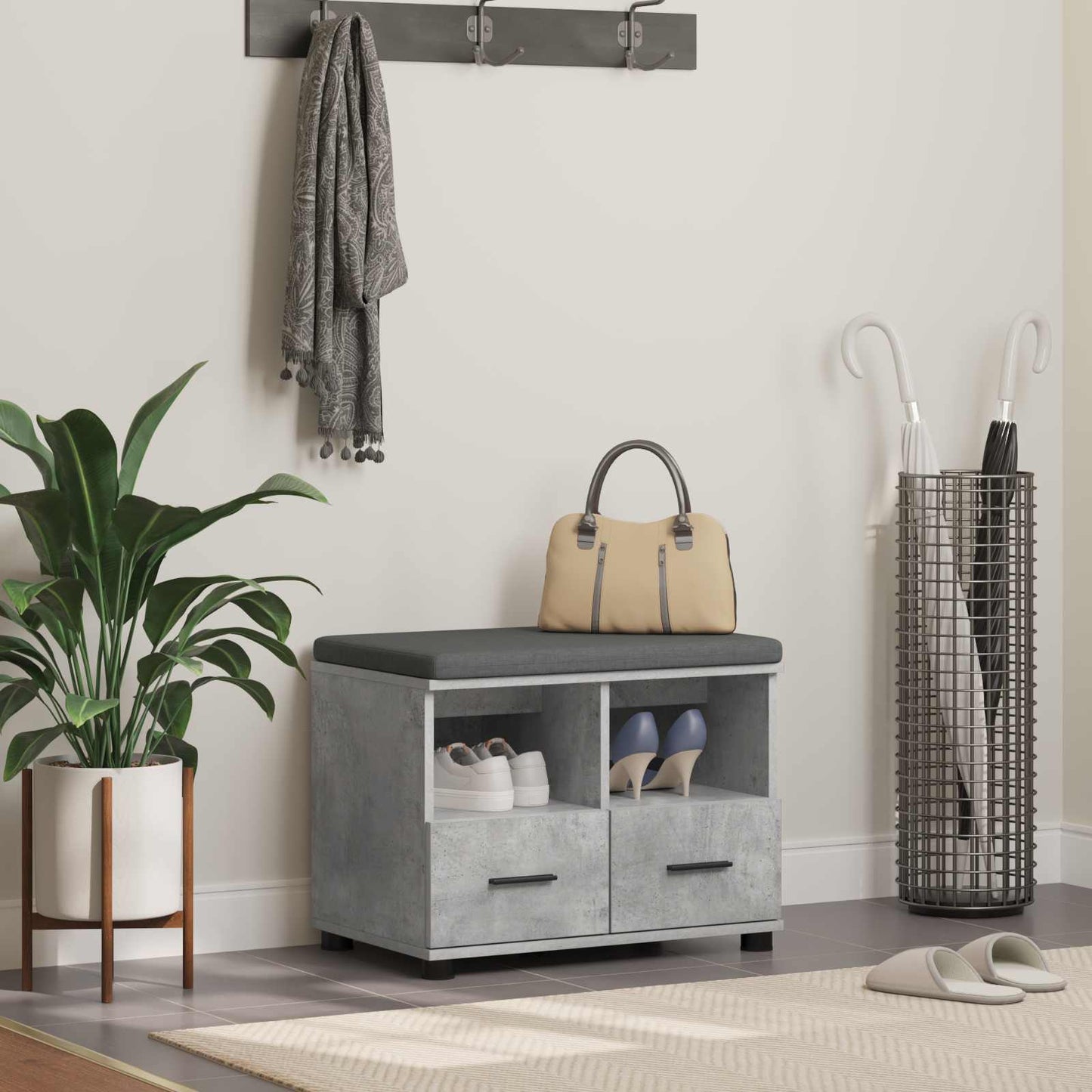 vidaXL Παγκάκι Χαλωρίου με μαξιλάρι Σκυρόδεμα Γκρι 60 x 38 x 46 εκ