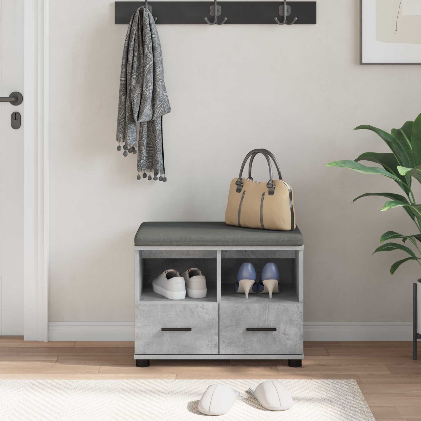 vidaXL Παγκάκι Χαλωρίου με μαξιλάρι Σκυρόδεμα Γκρι 60 x 38 x 46 εκ