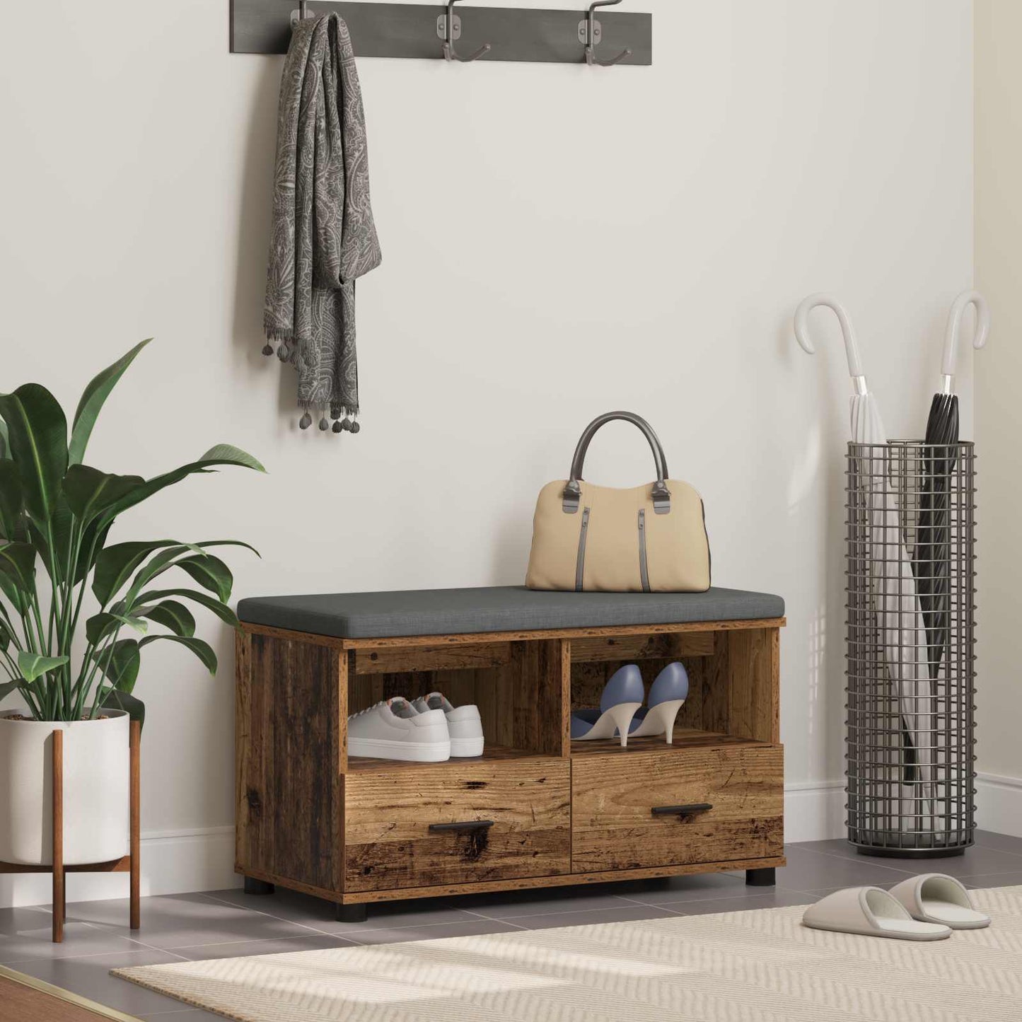 vidaXL Παγκάκι Χαλωρίου με μαξιλάρι Παλιό ξύλο 80 x 38 x 46 εκ