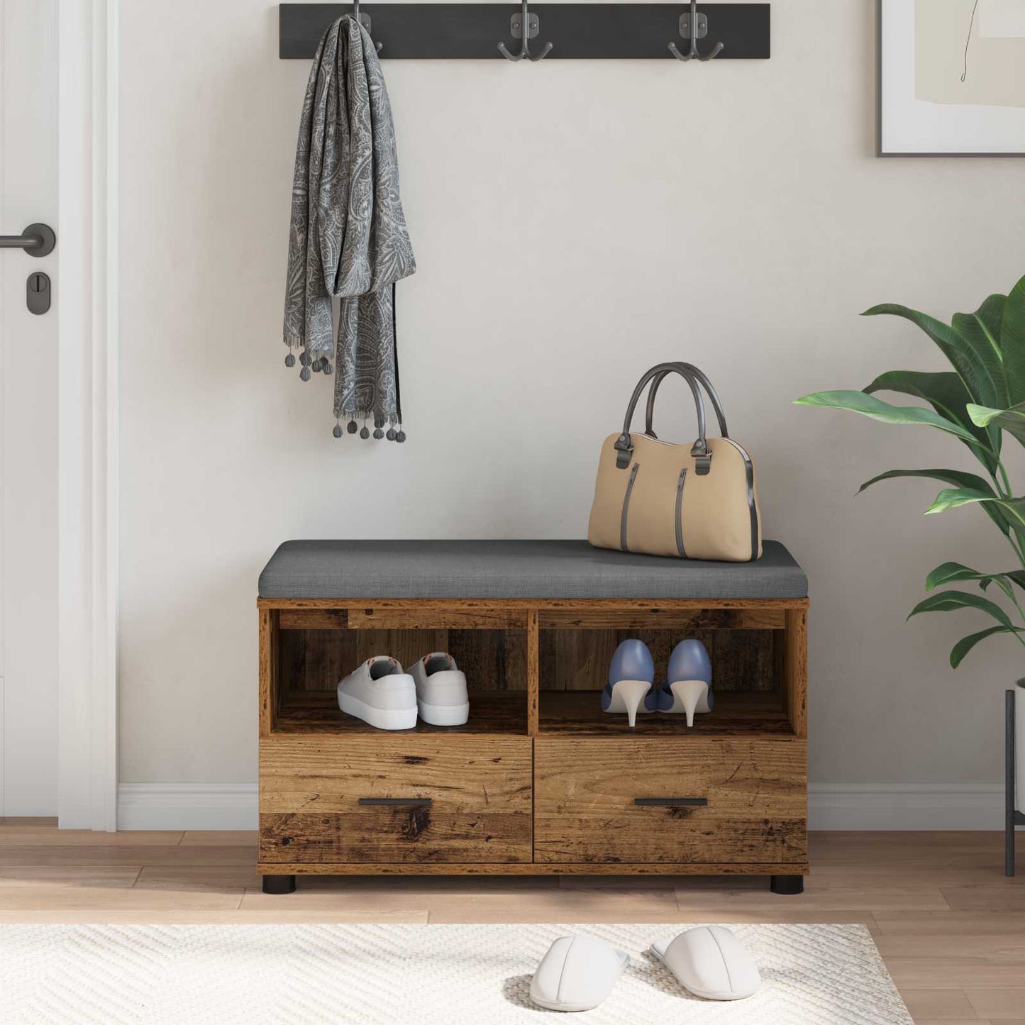 vidaXL Παγκάκι Χαλωρίου με μαξιλάρι Παλιό ξύλο 80 x 38 x 46 εκ