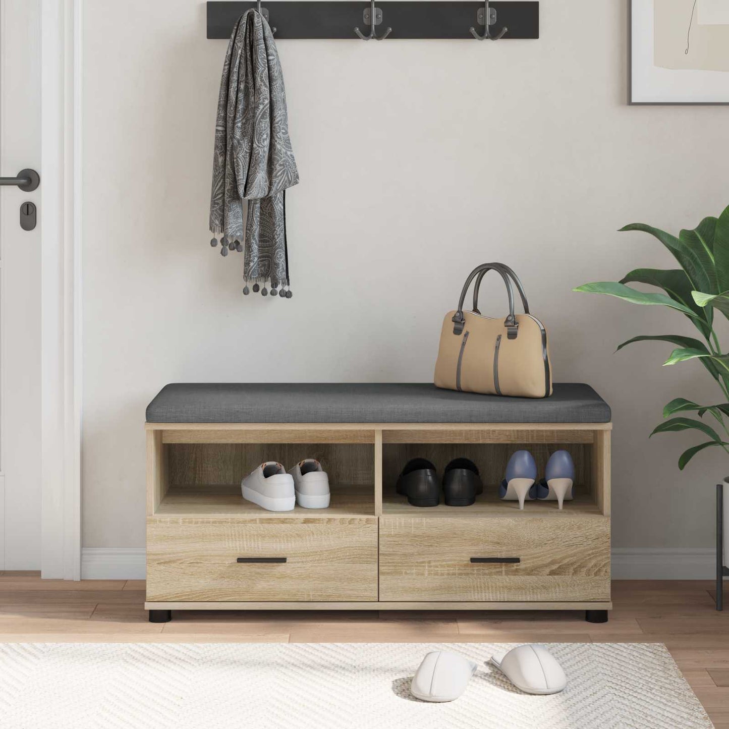 vidaXL Παγκάκι Χαλωρίου με μαξιλάρι Δρύς Sonoma 100 x 38 x 46 εκ