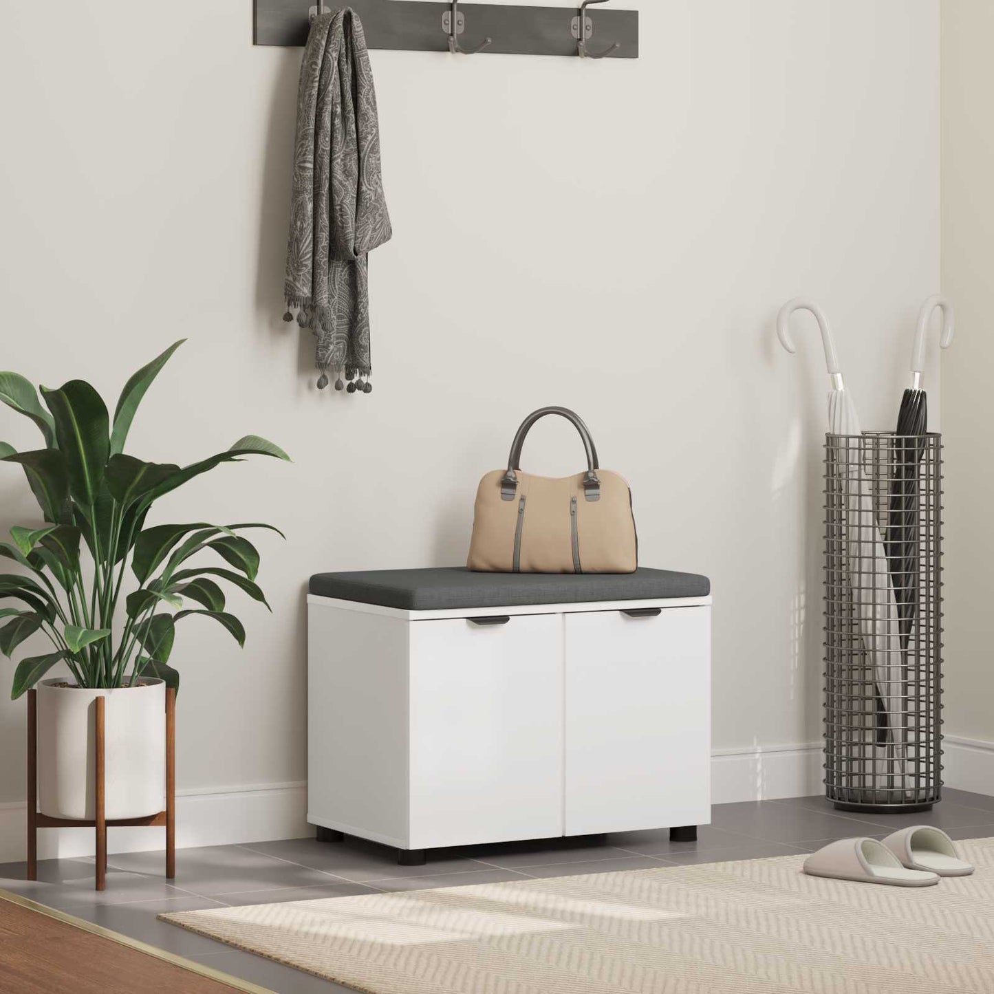 vidaXL Παγκάκι Χαλωρίου με μαξιλάρι με πόρτα Λευκό 60 x 38 x 46 εκ