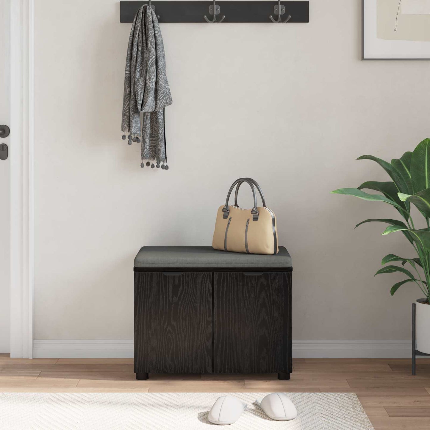 vidaXL Παγκάκι Χαλωρίου με μαξιλάρι Μαύρη Οξυά 60 x 38 x 46 εκ