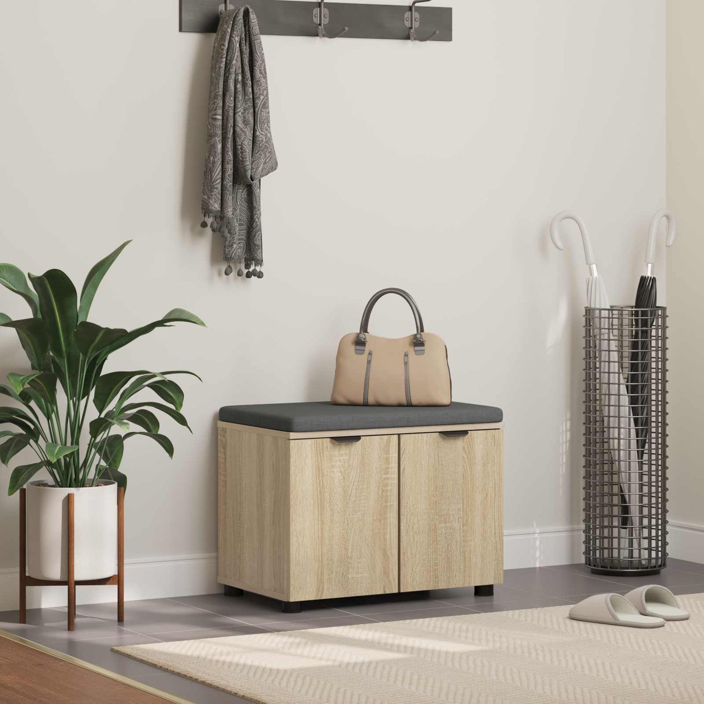 vidaXL Παγκάκι Χαλωρίου με μαξιλάρι Δρύς Sonoma 60 x 38 x 46 εκ