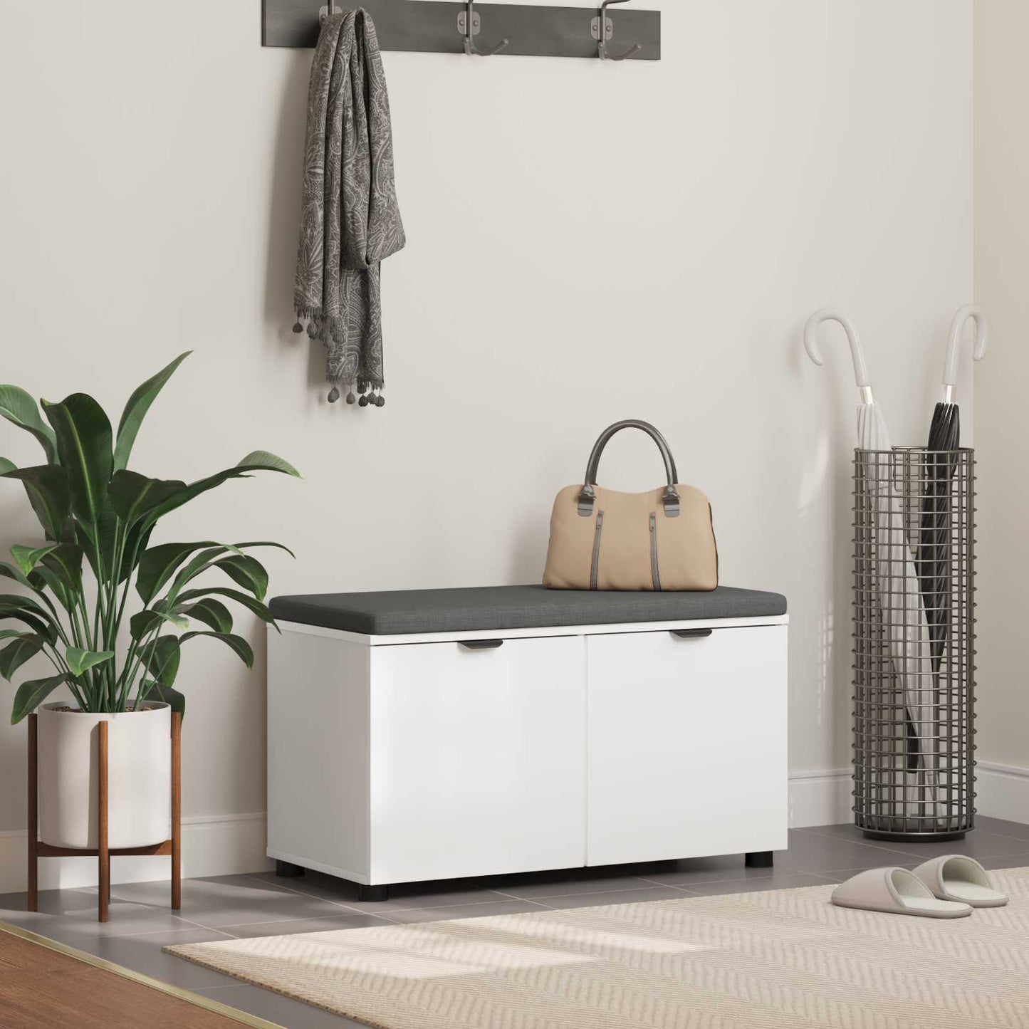 vidaXL Παγκάκι Χαλωρίου με μαξιλάρι με πόρτα Λευκό 80 x 46 x 46 εκ