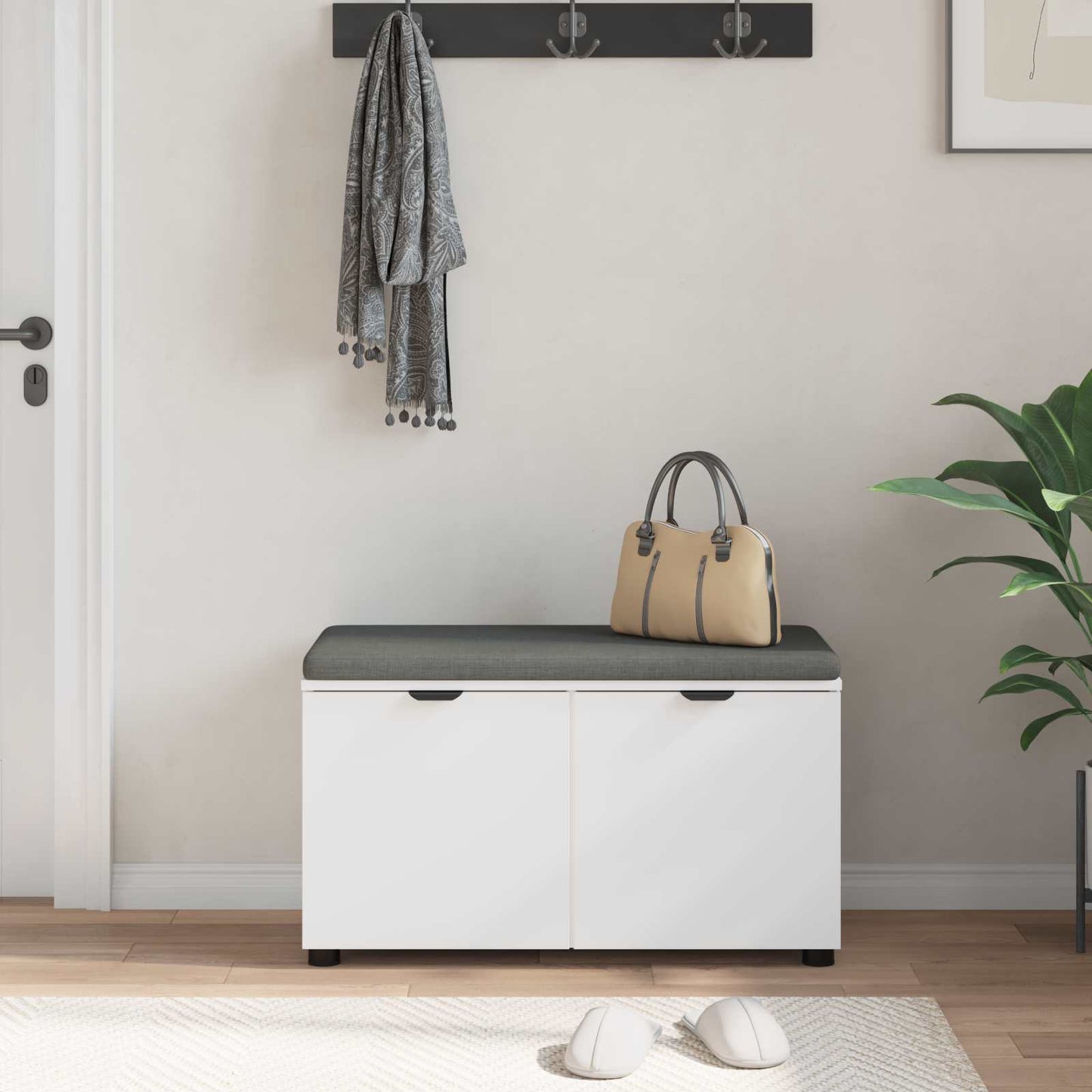 vidaXL Παγκάκι Χαλωρίου με μαξιλάρι με πόρτα Λευκό 80 x 46 x 46 εκ