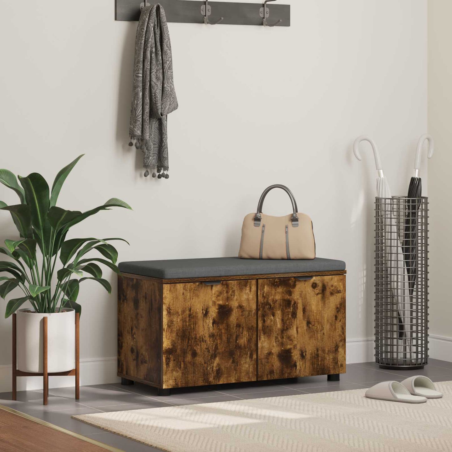 vidaXL Παγκάκι Χαλωρίου με μαξιλάρι Καπνιστό Δρύς 80 x 46 x 46 εκ