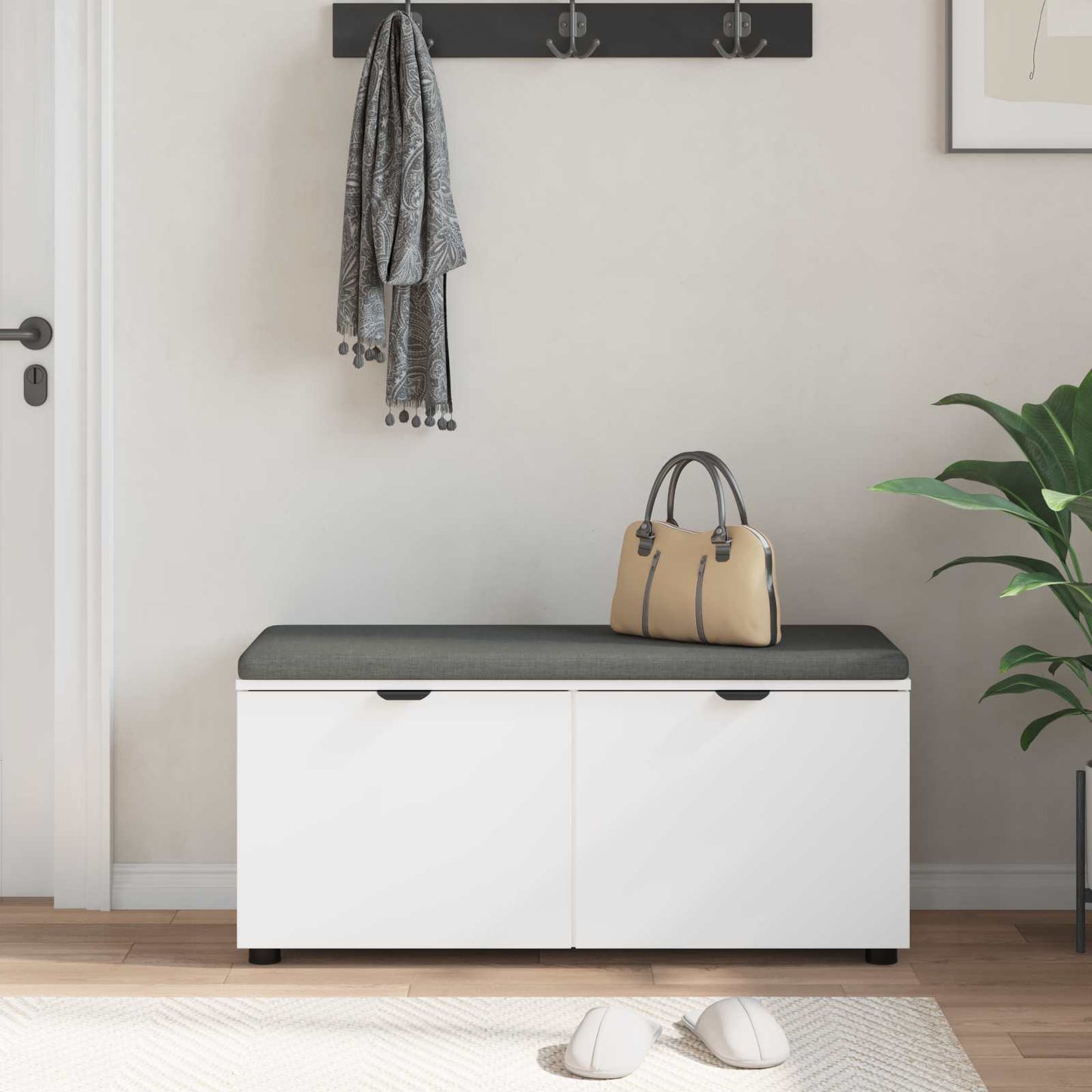 vidaXL Παγκάκι Χαλωρίου με μαξιλάρι με πόρτα Λευκό 100 x 38 x 46 εκ