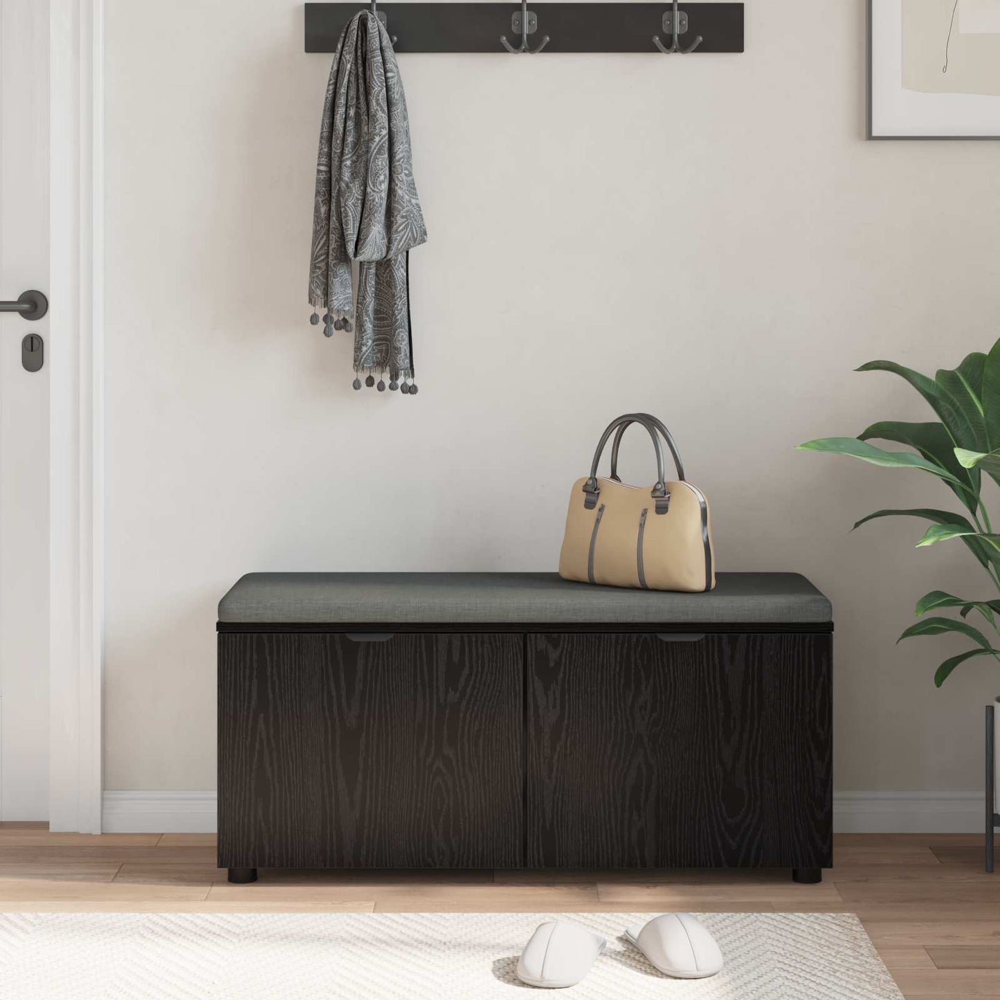 vidaXL Παγκάκι Χαλωρίου με μαξιλάρι Μαύρη Οξυά 100 x 38 x 46 εκ