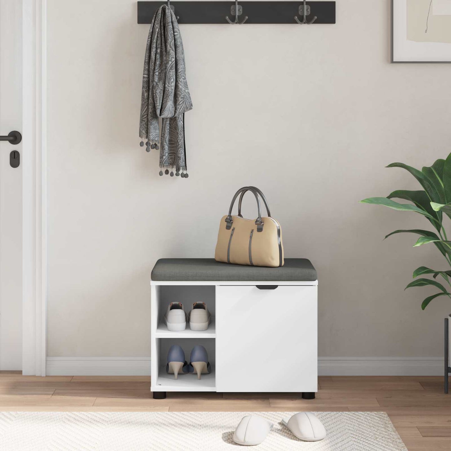 vidaXL Παγκάκι Χαλωρίου με μαξιλάρι Μονόχρωμο Λευκό 60 x 38 x 46 εκ