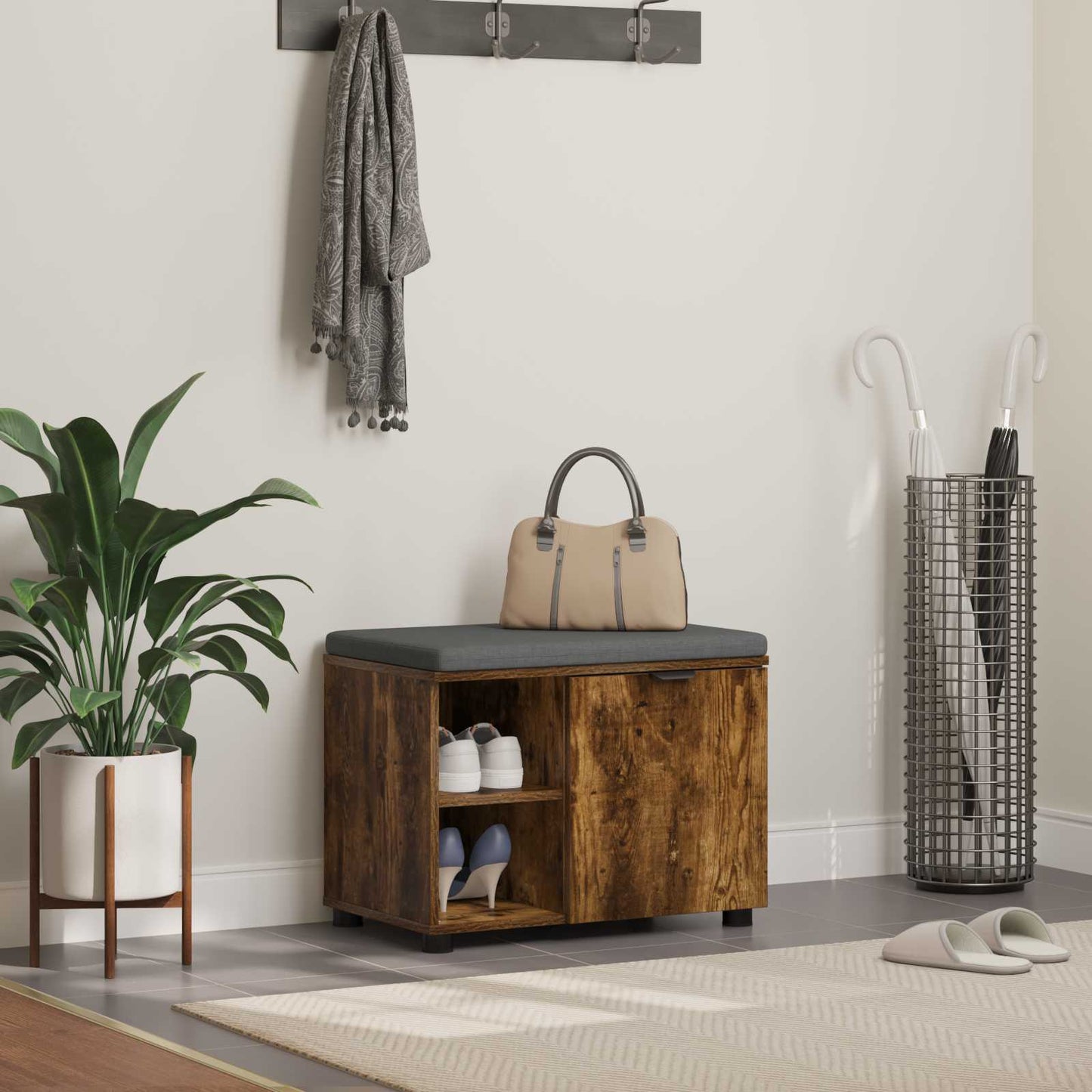 vidaXL Παγκάκι Χαλωρίου με μαξιλάρι Καπνιστό Δρύς 60 x 38 x 46 εκ