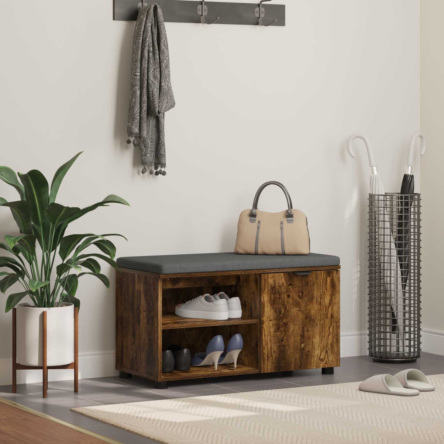 vidaXL Παγκάκι Χαλωρίου με μαξιλάρι Καπνιστό Δρύς 80 x 38 x 46 εκ