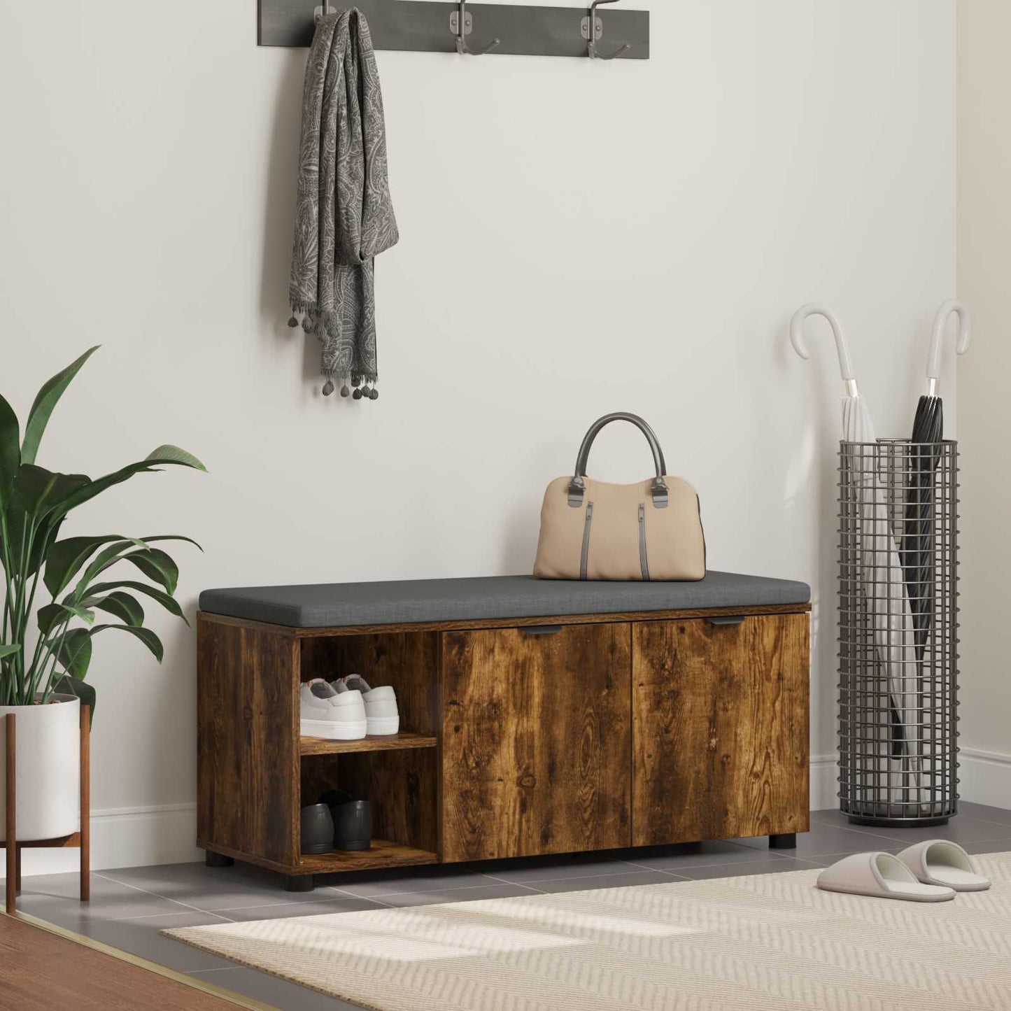 vidaXL Παγκάκι Χαλωρίου με μαξιλάρι Καπνιστό Δρύς 100 x 38 x 46 εκ