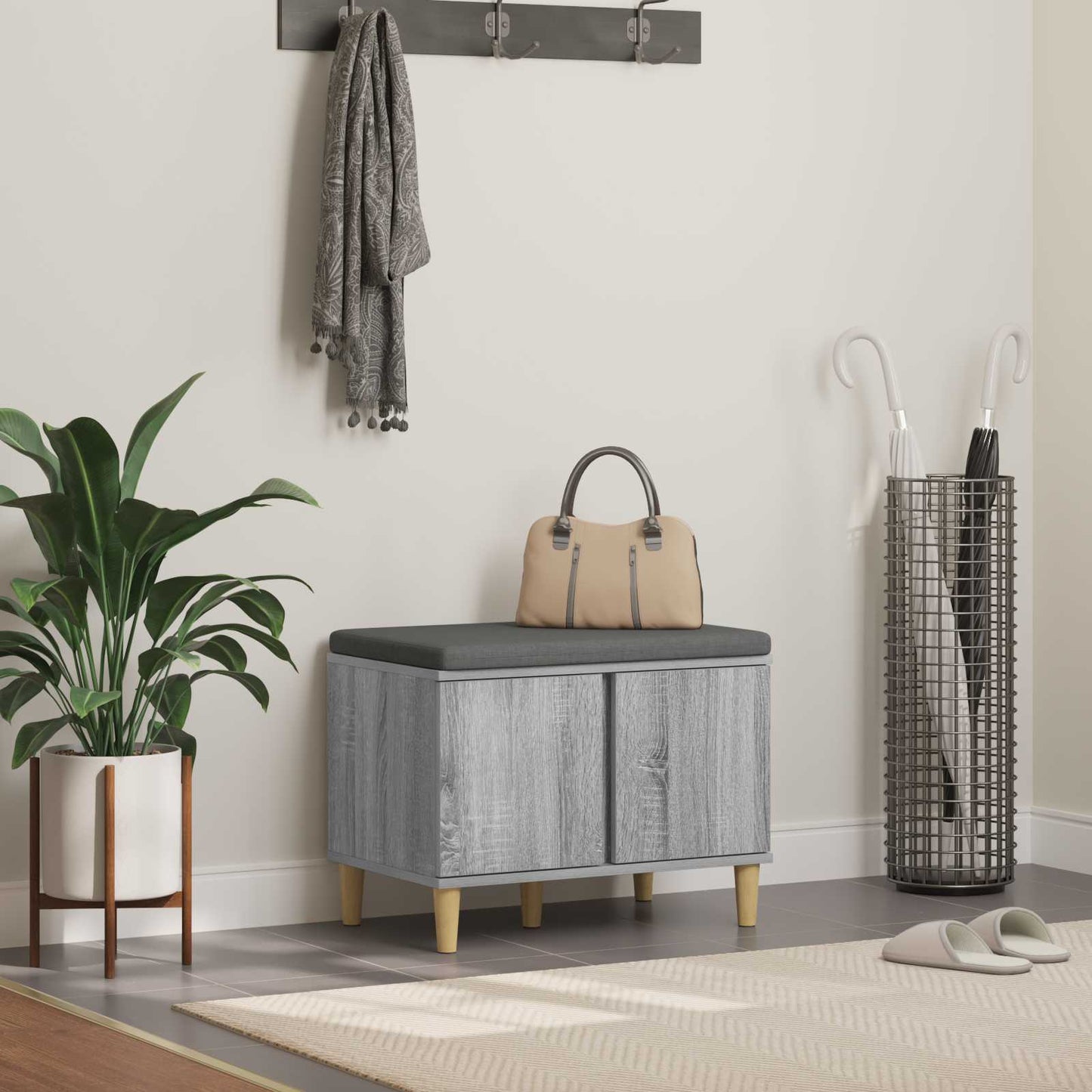 vidaXL Παγκάκι Χαλωρίου με μαξιλάρι Γκρίζο Σονομα 60 x 38 x 46 εκ