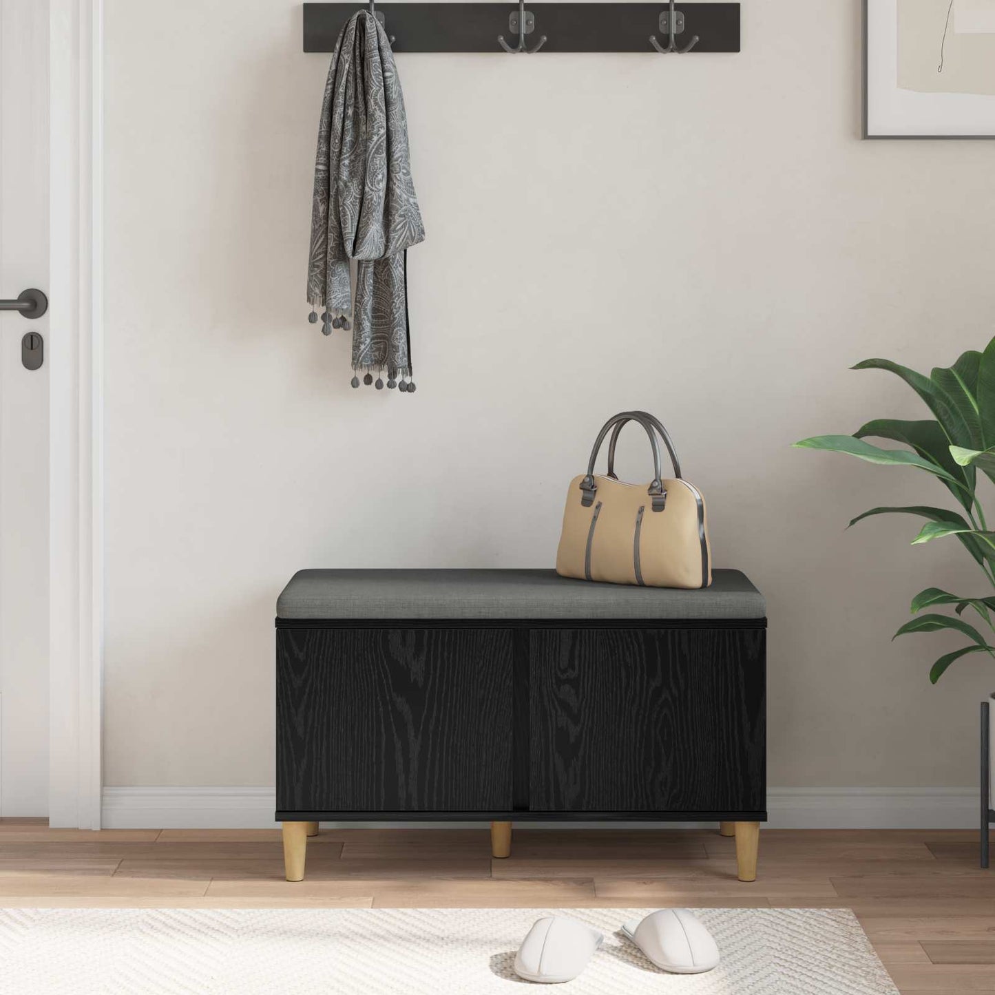 vidaXL Παγκάκι Χαλωρίου με μαξιλάρι Μαύρη Οξυά 60 x 38 x 46 εκ