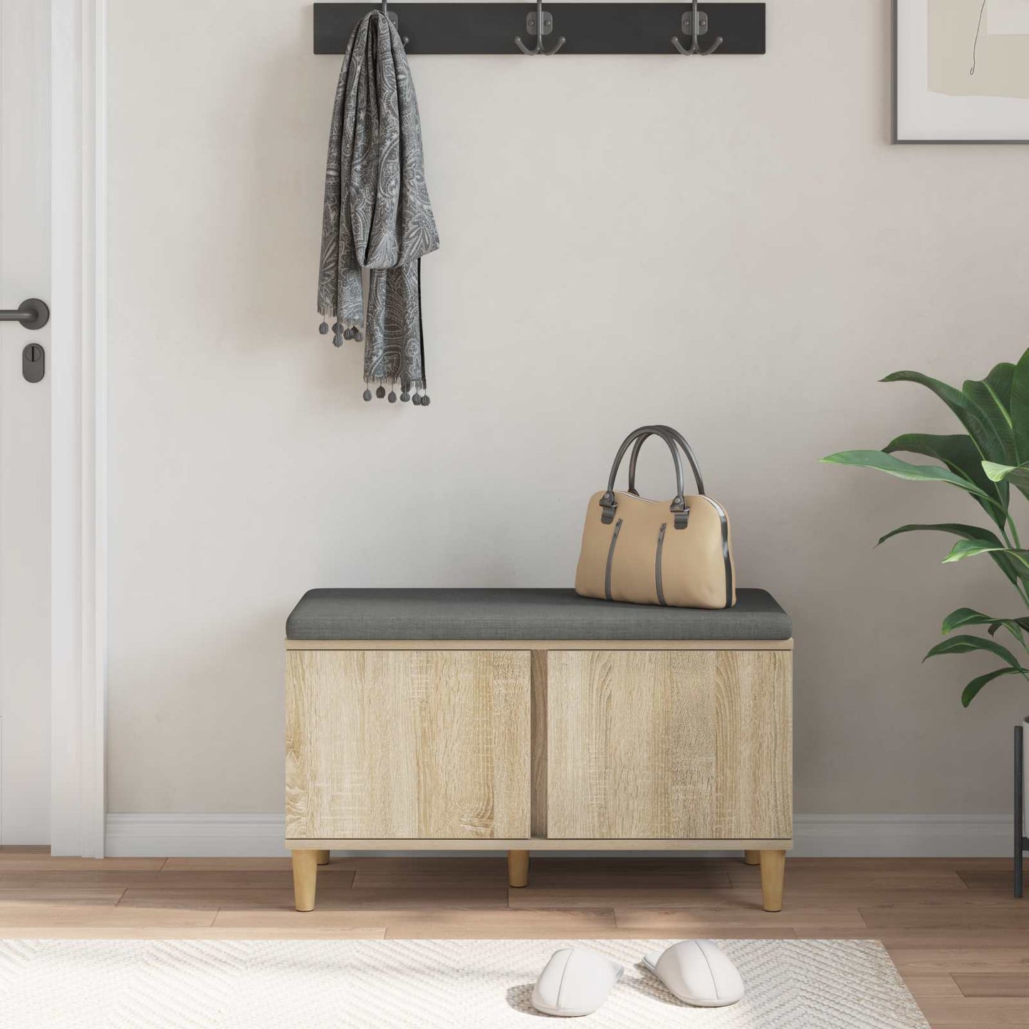 vidaXL Παγκάκι Χαλωρίου με μαξιλάρι Δρύς Sonoma 80 x 38 x 46 εκ
