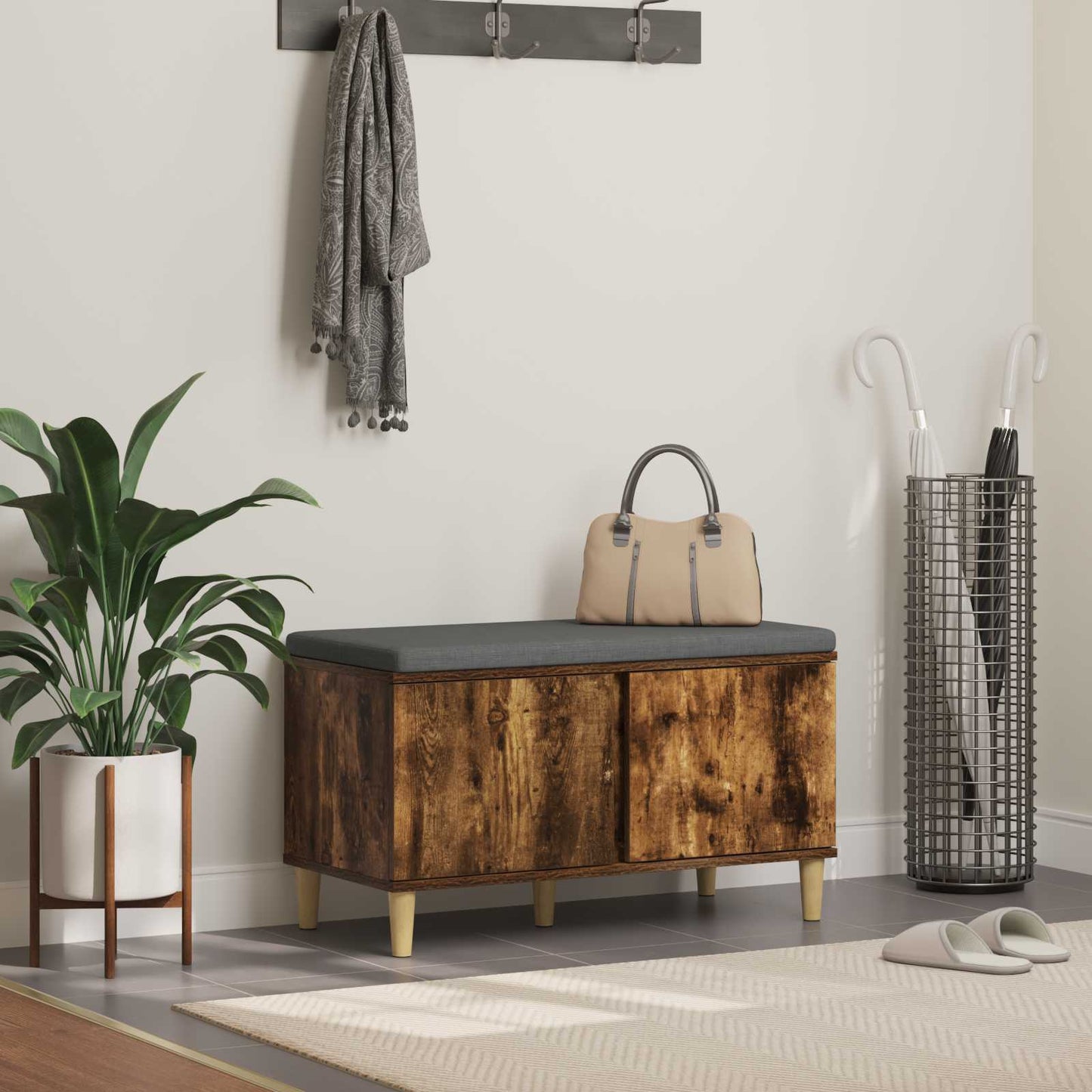 vidaXL Παγκάκι Χαλωρίου με μαξιλάρι Καπνιστό Δρύς 60 x 38 x 46 εκ