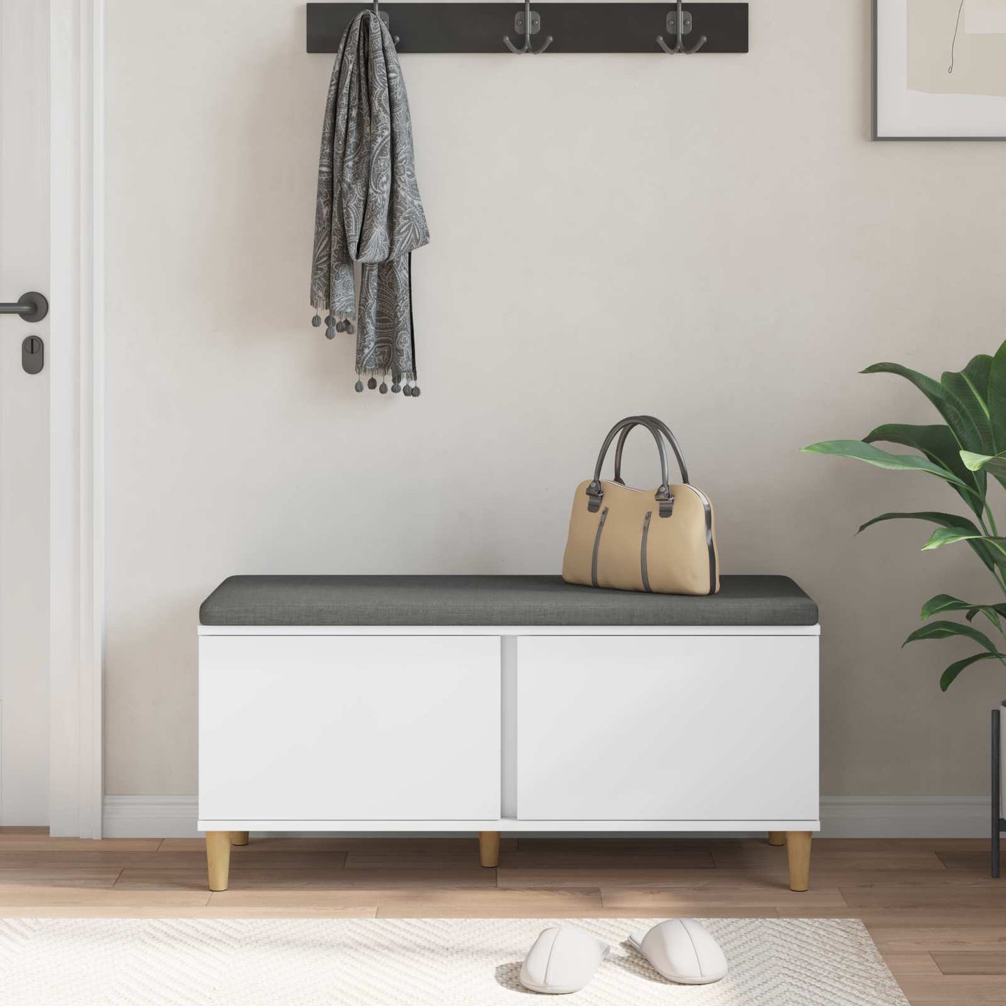 vidaXL Παγκάκι Χαλωρίου με μαξιλάρι με πόρτα Λευκό 60 x 38 x 46 εκ