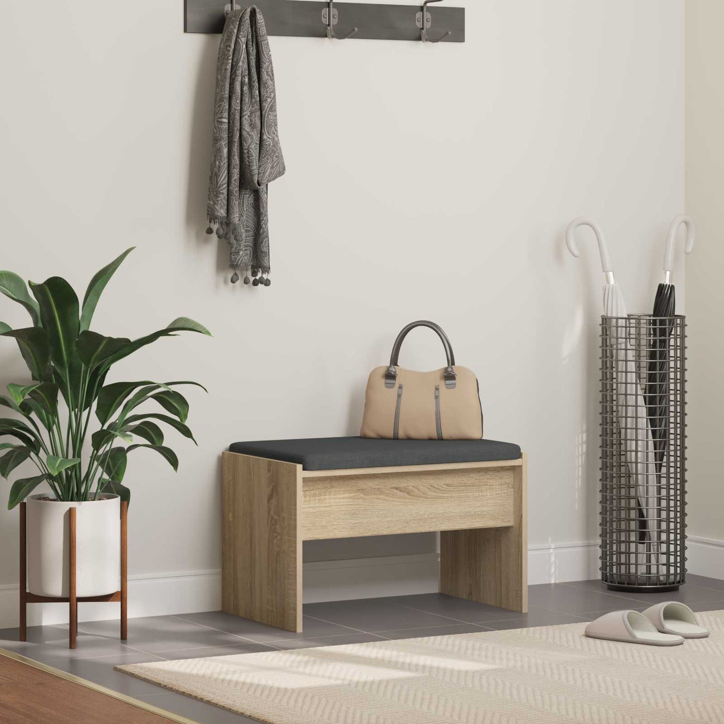 vidaXL Παγκάκι Χαλωρίου με μαξιλάρι Δρύς Sonoma 63 x 38 x 40 εκ