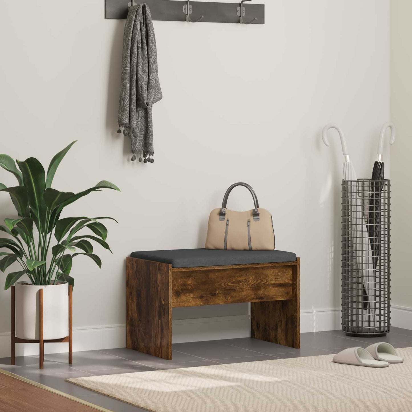 vidaXL Παγκάκι Χαλωρίου με μαξιλάρι Καπνιστό Δρύς 63 x 38 x 40 εκ