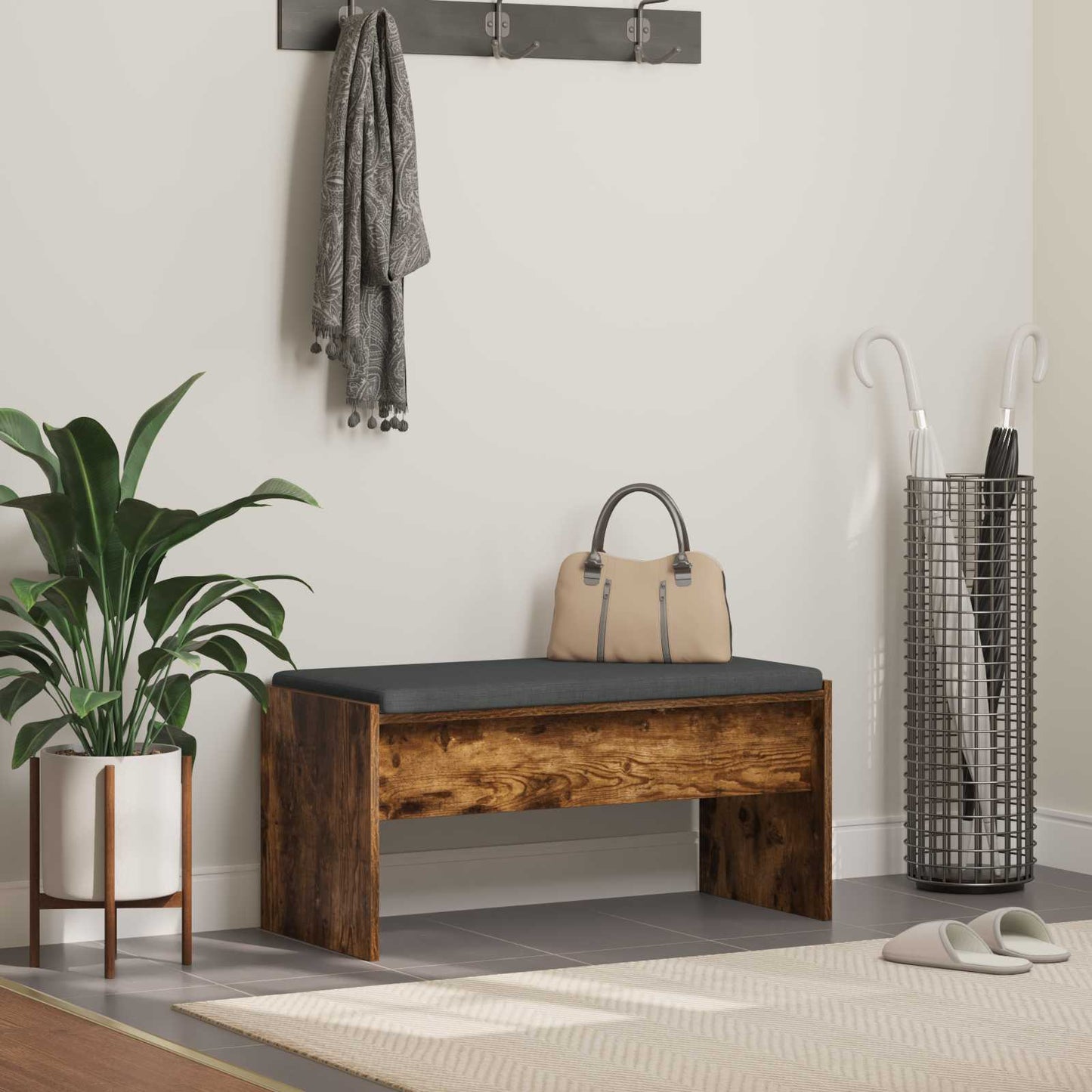 vidaXL Παγκάκι Χαλωρίου με μαξιλάρι Καπνιστό Δρύς 83 x 38 x 40 εκ