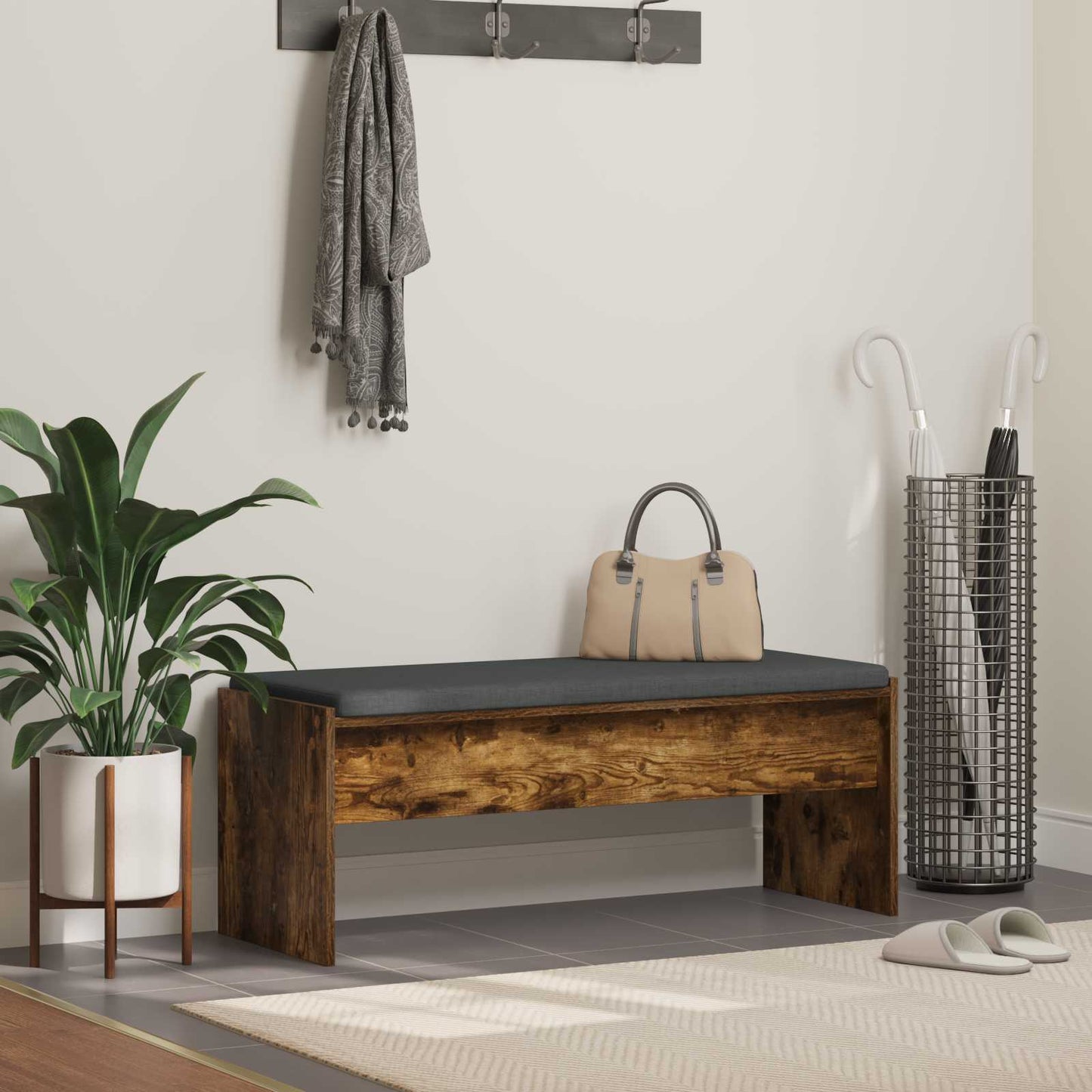 vidaXL Παγκάκι Χαλωρίου με μαξιλάρι Καπνιστό Δρύς 103 x 38 x 40 εκ