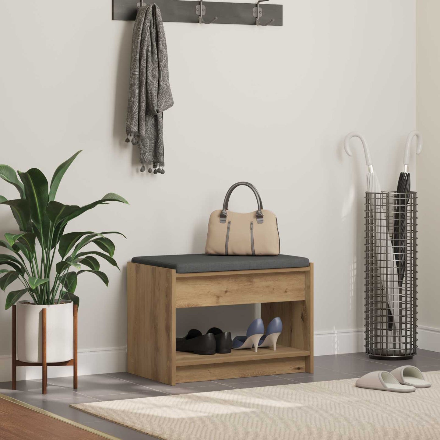 vidaXL Παγκάκι Χαλωρίου Τεχνίτικη Δρυς 63 x 38 x 45 εκ