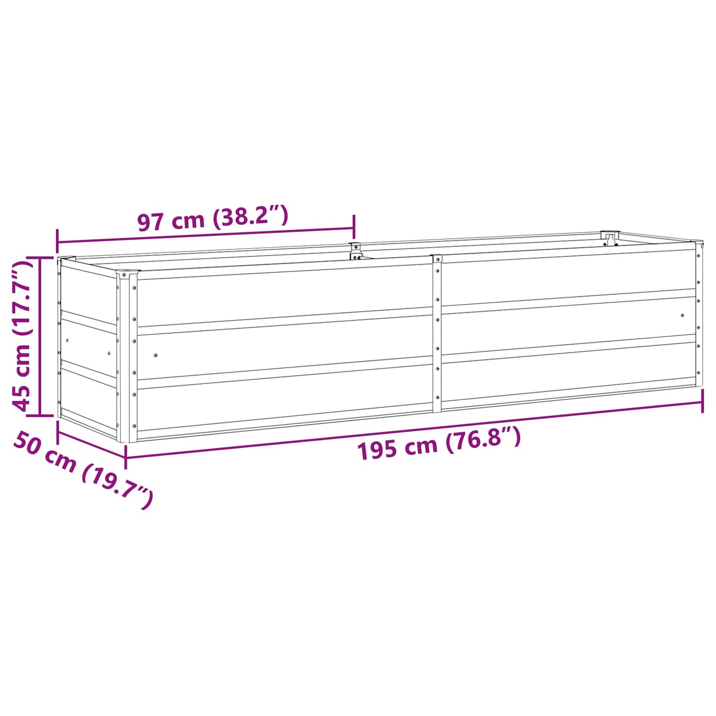 vidaXL Γλάστρα Ελεφαντόδοντο 195 x 50 x 45 εκ Επικαλυμμένος Χάλυβας