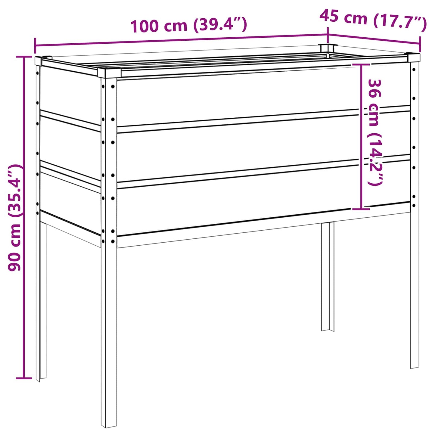 vidaXL Γλάστρα Ελεφαντόδοντο 100 x 45 x 90 εκ. Επικαλυμμένος Χάλυβας