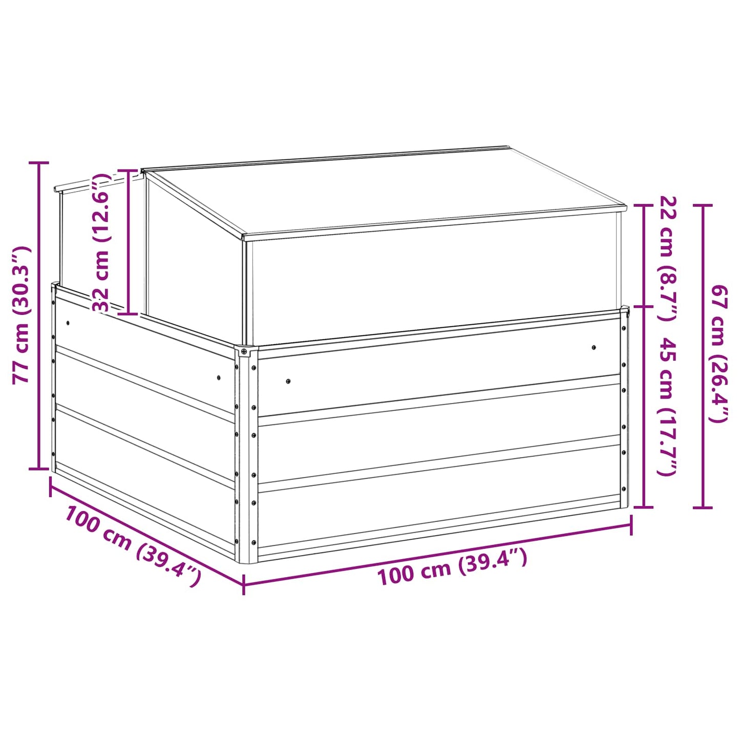 vidaXL Γλάστρα Ελεφαντόδοντο 100 x 100 x 77 cm Επικαλυμμένος Χάλυβας