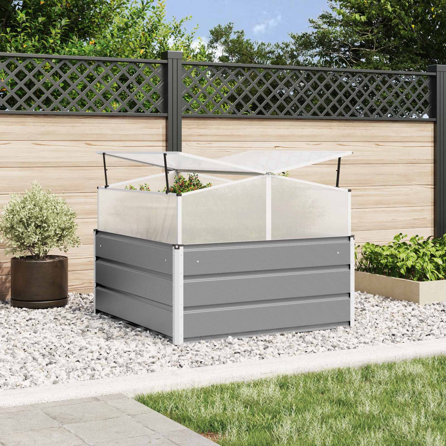 vidaXL Γλάστρα Ανοιχτό γκρι 100 x 100 x 77 cm Επικαλυμμένος Χάλυβας