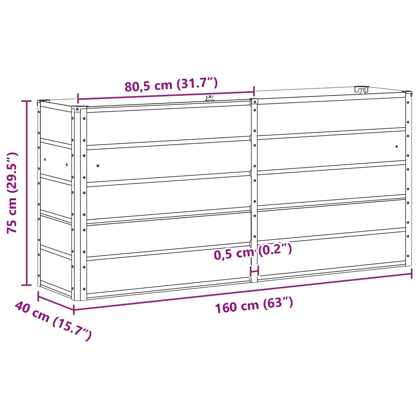 vidaXL Γλάστρα Ανθρακί 160 x 40 x 75 εκ. Ατσάλι