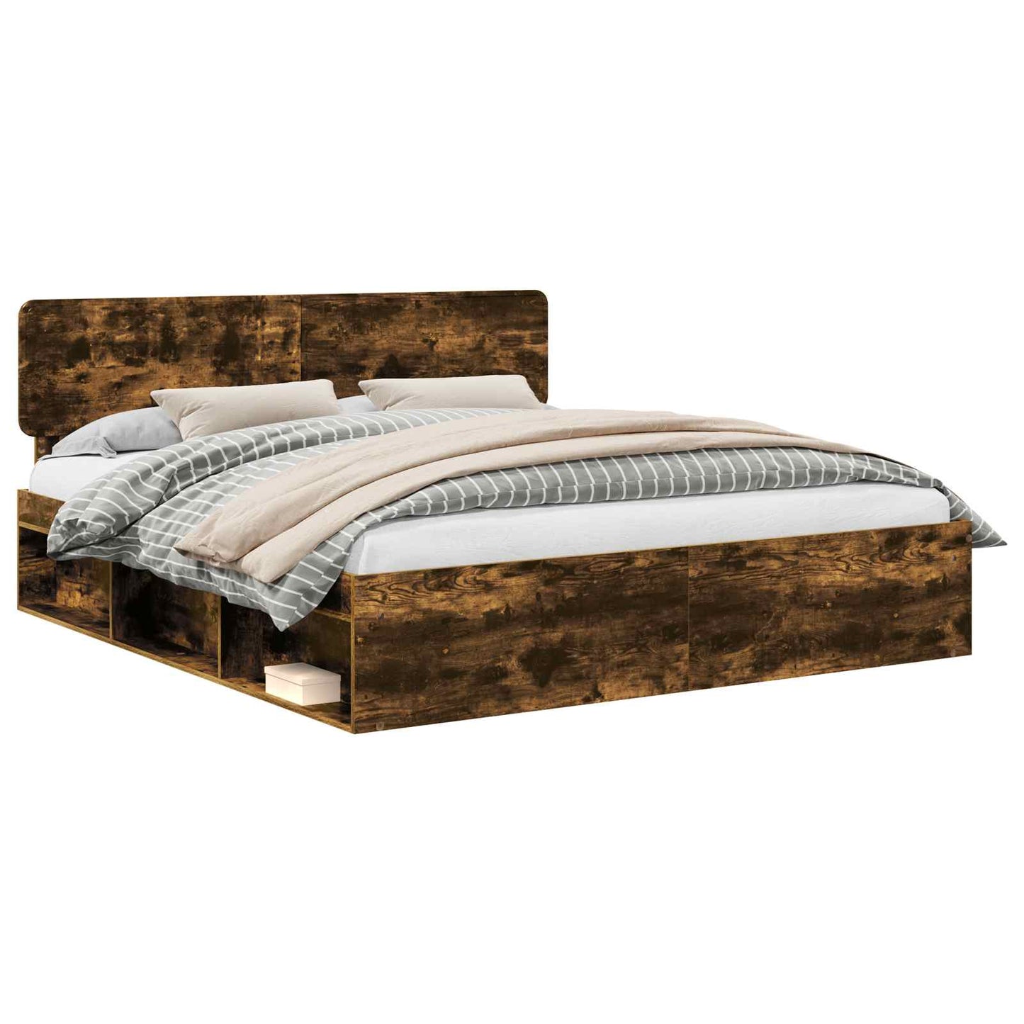 vidaXL Σκελετός Κρεβατιού με κεφαλάρι Καπνιστό Δρύς 180 x 200 cm