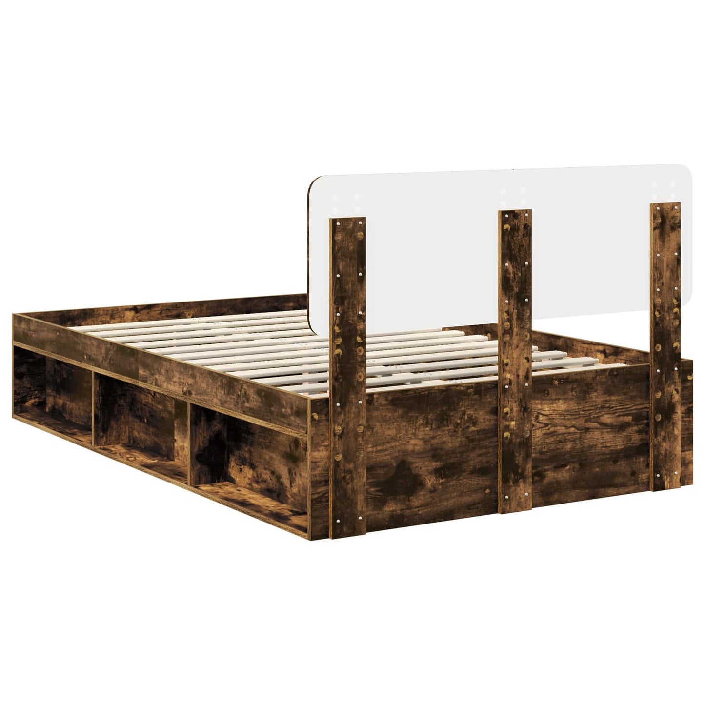 vidaXL Σκελετός Κρεβατιού με κεφαλάρι Καπνιστό Δρύς 135 x 190 cm