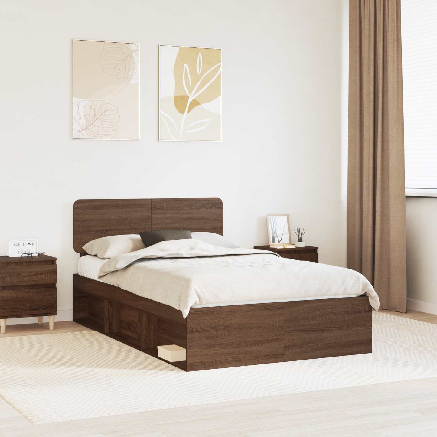 vidaXL Σκελετός Κρεβατιού Καφέ δρυς 120 x 190 cm Στερεά ξυλεία πεύκου