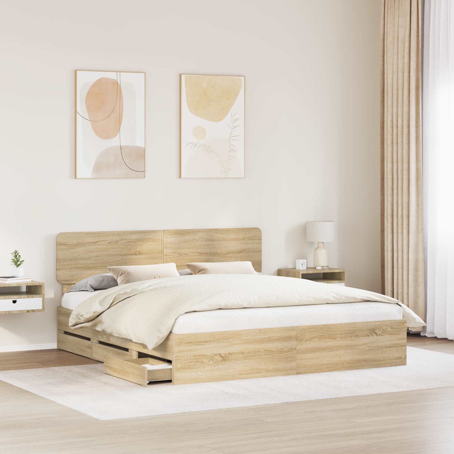 vidaXL Σκελετός Κρεβατιού με συρτάρι Δρύς Sonoma 200 x 200 cm