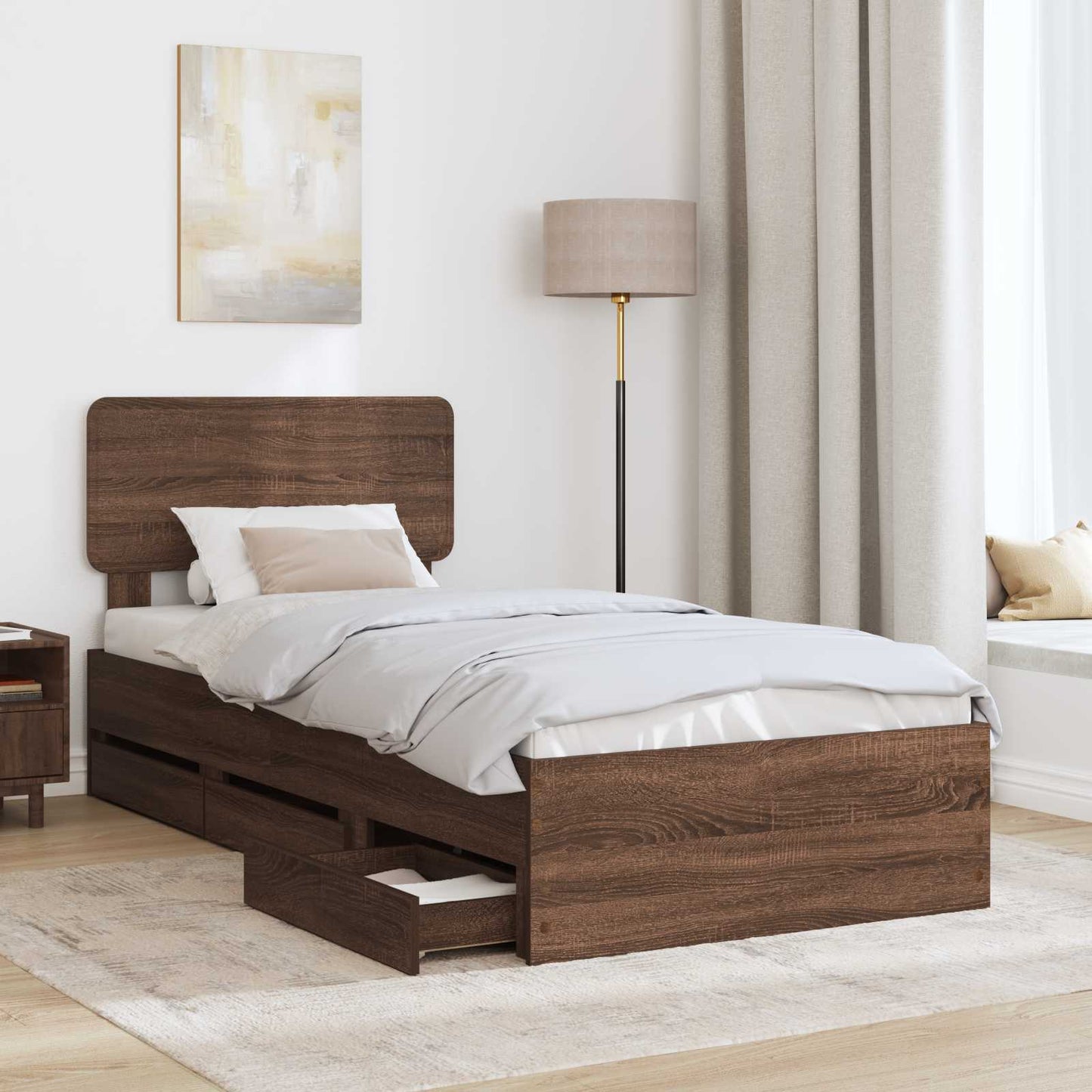 vidaXL Σκελετός Κρεβατιού με συρτάρι Καφέ δρυς 100 x 200 cm