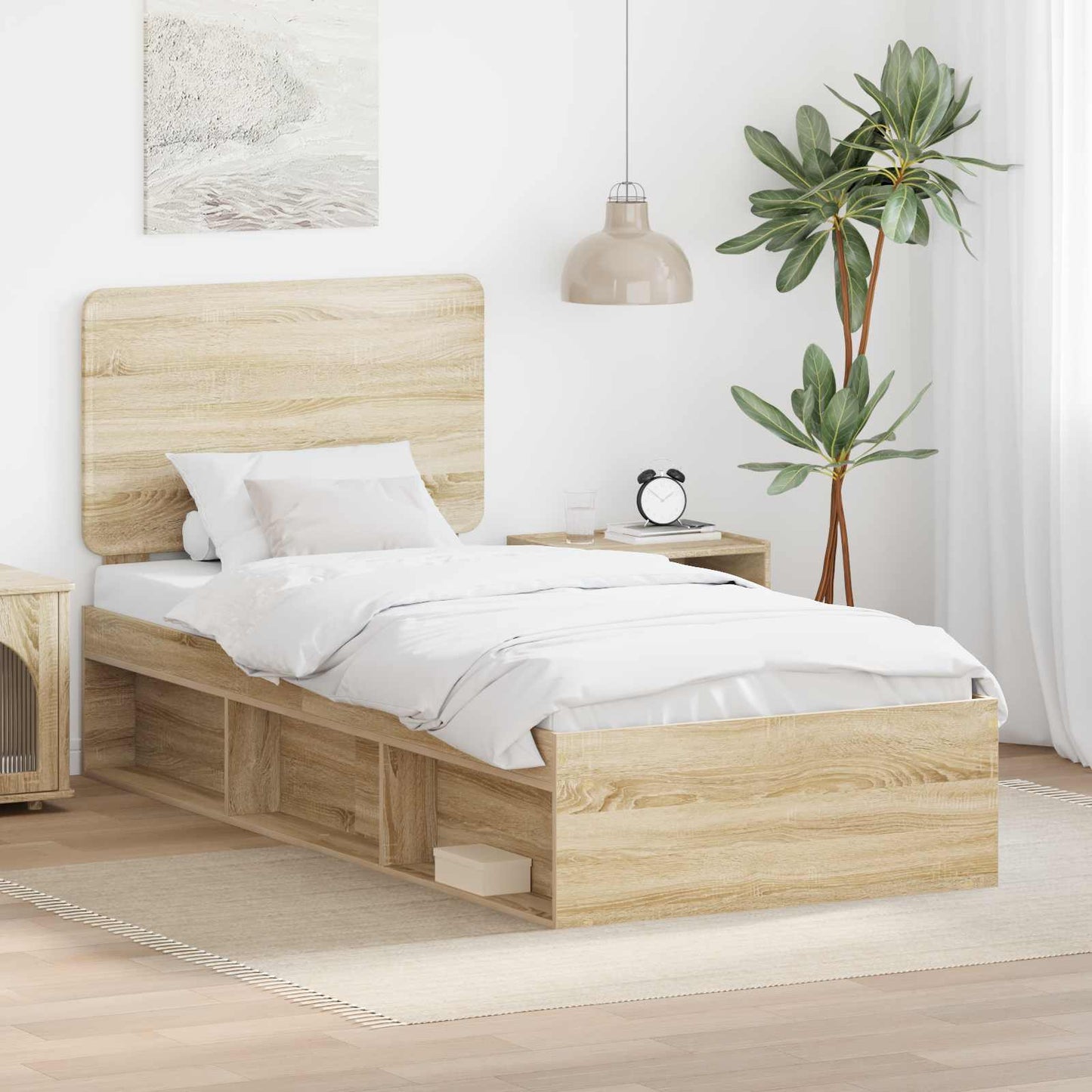 vidaXL Σκελετός Κρεβατιού Δρύς Sonoma 90 x 200 cm Στερεά ξυλεία πεύκου