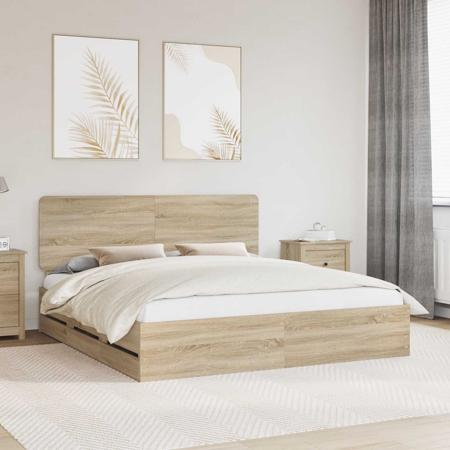 vidaXL Σκελετός Κρεβατιού Δρύς Sonoma 200 x 200 cm Μηχανήματος Ξύλο