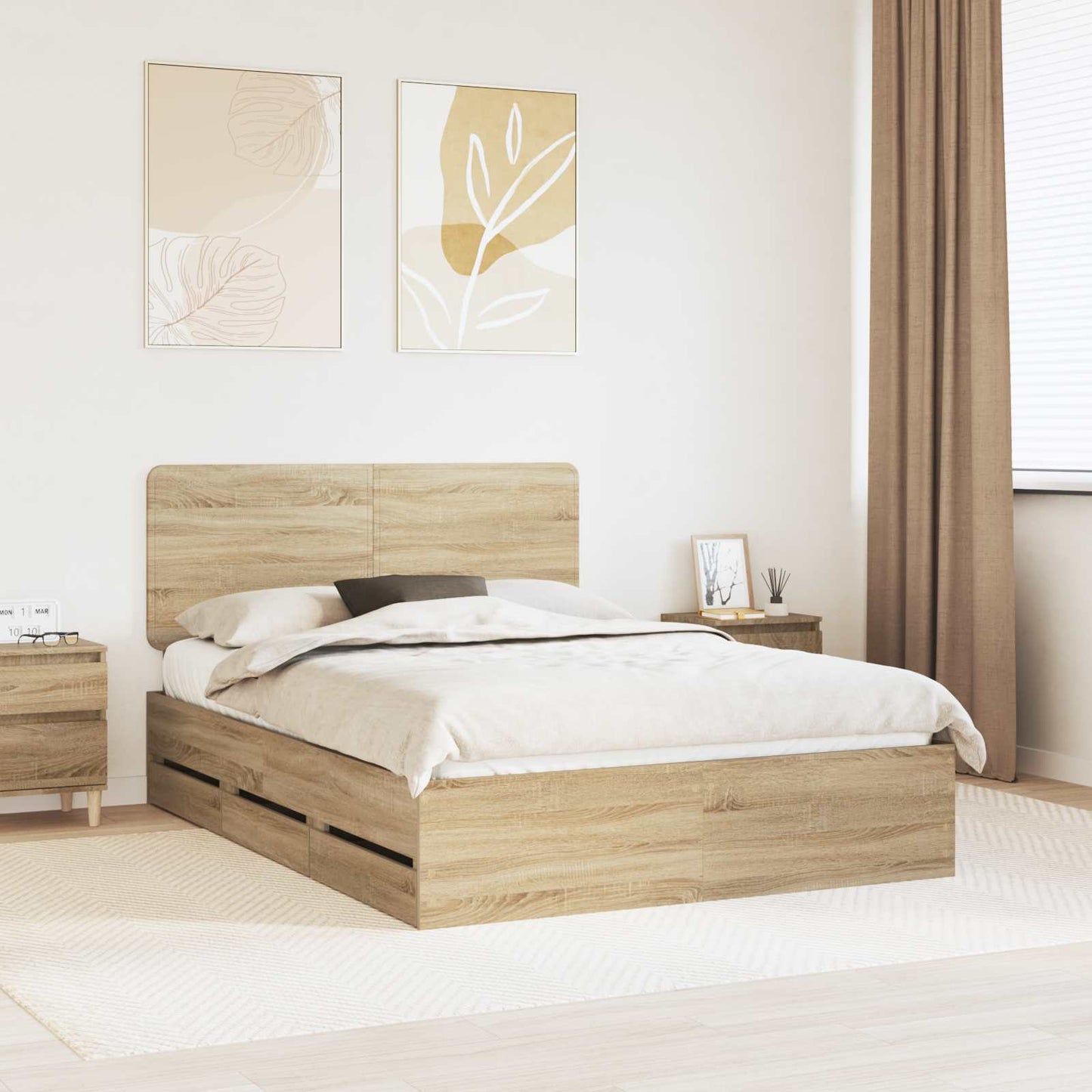 vidaXL Σκελετός Κρεβατιού Δρύς Sonoma 150 x 200 cm Μηχανήματος Ξύλο