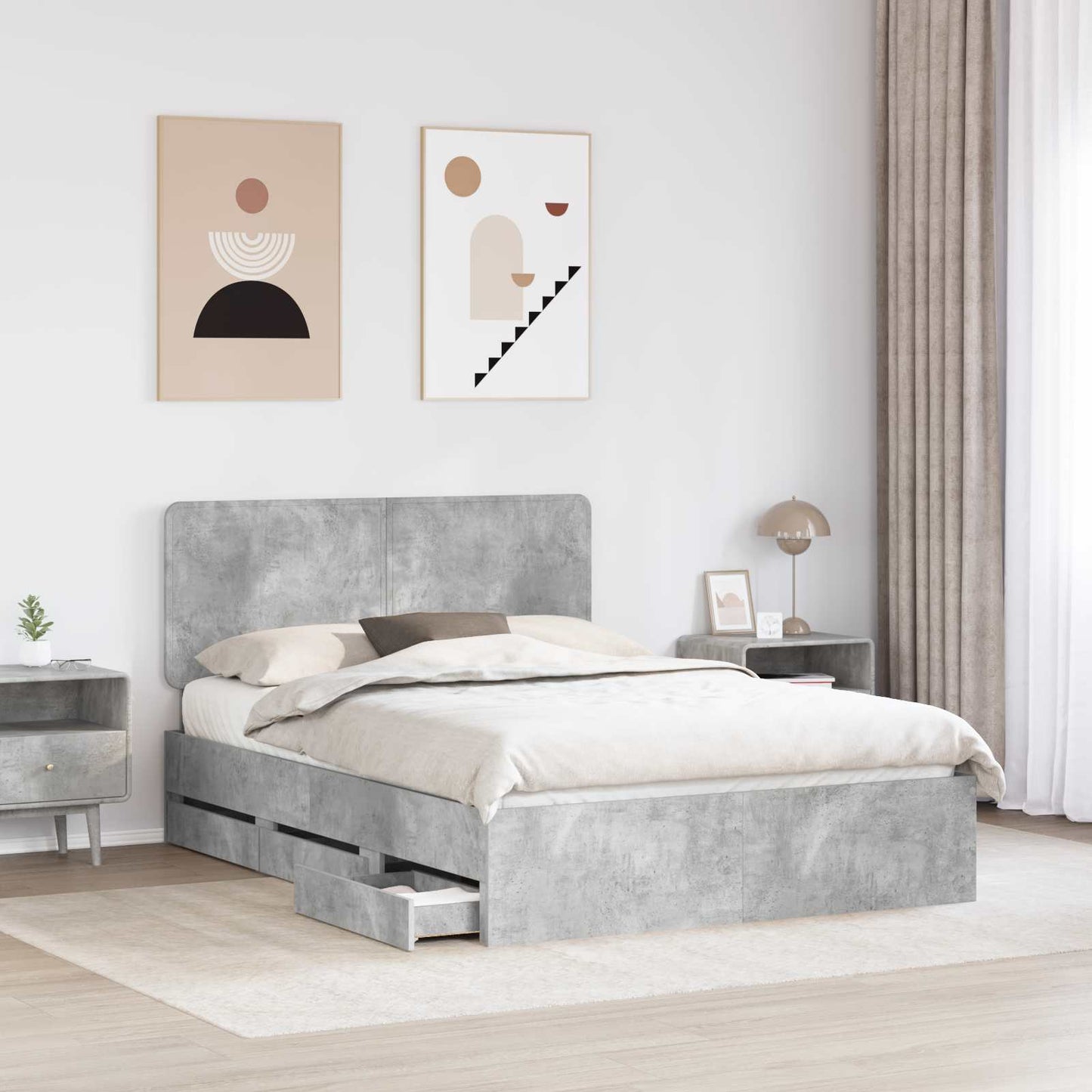vidaXL Σκελετός Κρεβατιού Σκυρόδεμα Γκρι 150 x 200 cm Μηχανήματος Ξύλο