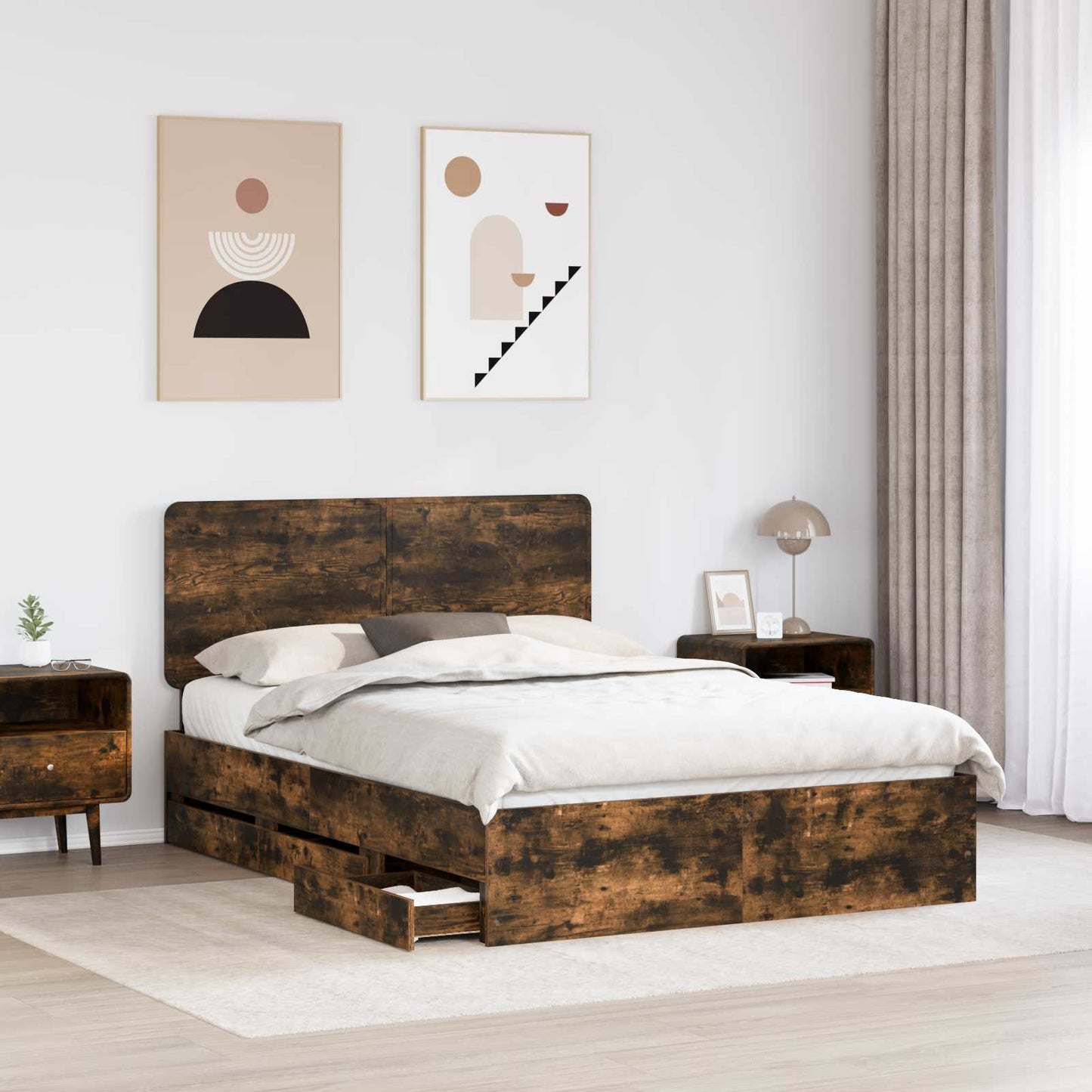 vidaXL Σκελετός Κρεβατιού Καπνιστό Δρύς 150 x 200 cm Μηχανήματος Ξύλο
