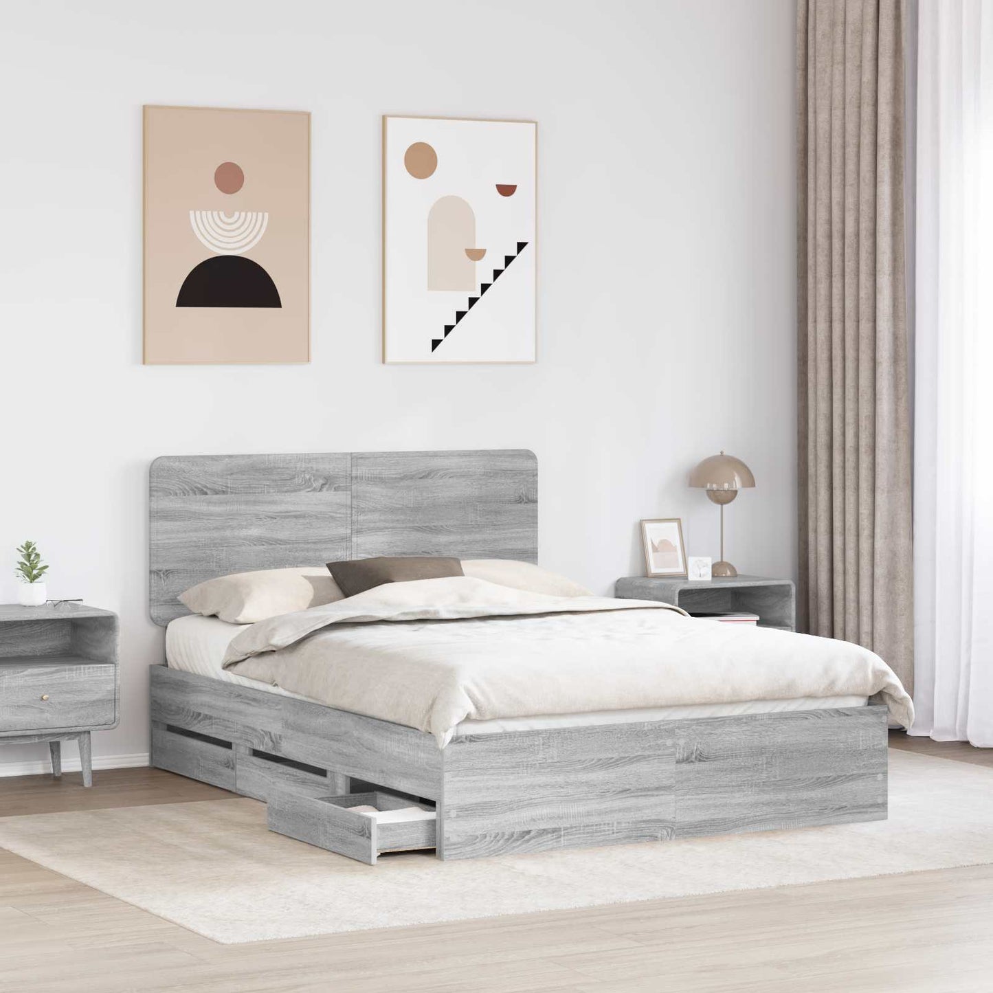 vidaXL Σκελετός Κρεβατιού Γκρίζο Σονομα 150 x 200 cm Μηχανήματος Ξύλο