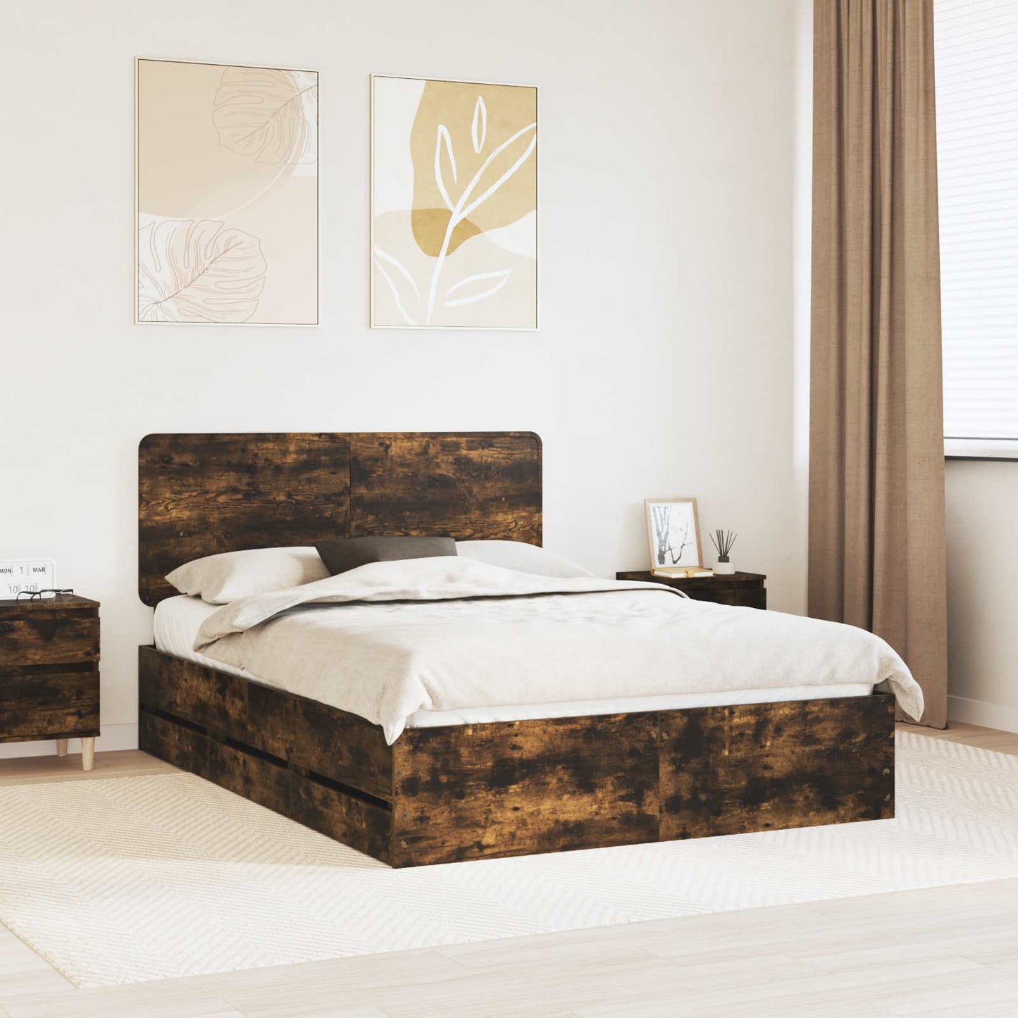 vidaXL Σκελετός Κρεβατιού Καπνιστό Δρύς 140 x 200 cm Μηχανήματος Ξύλο